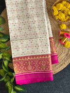 White and Pink Color Handwoven Patola Silk Saree