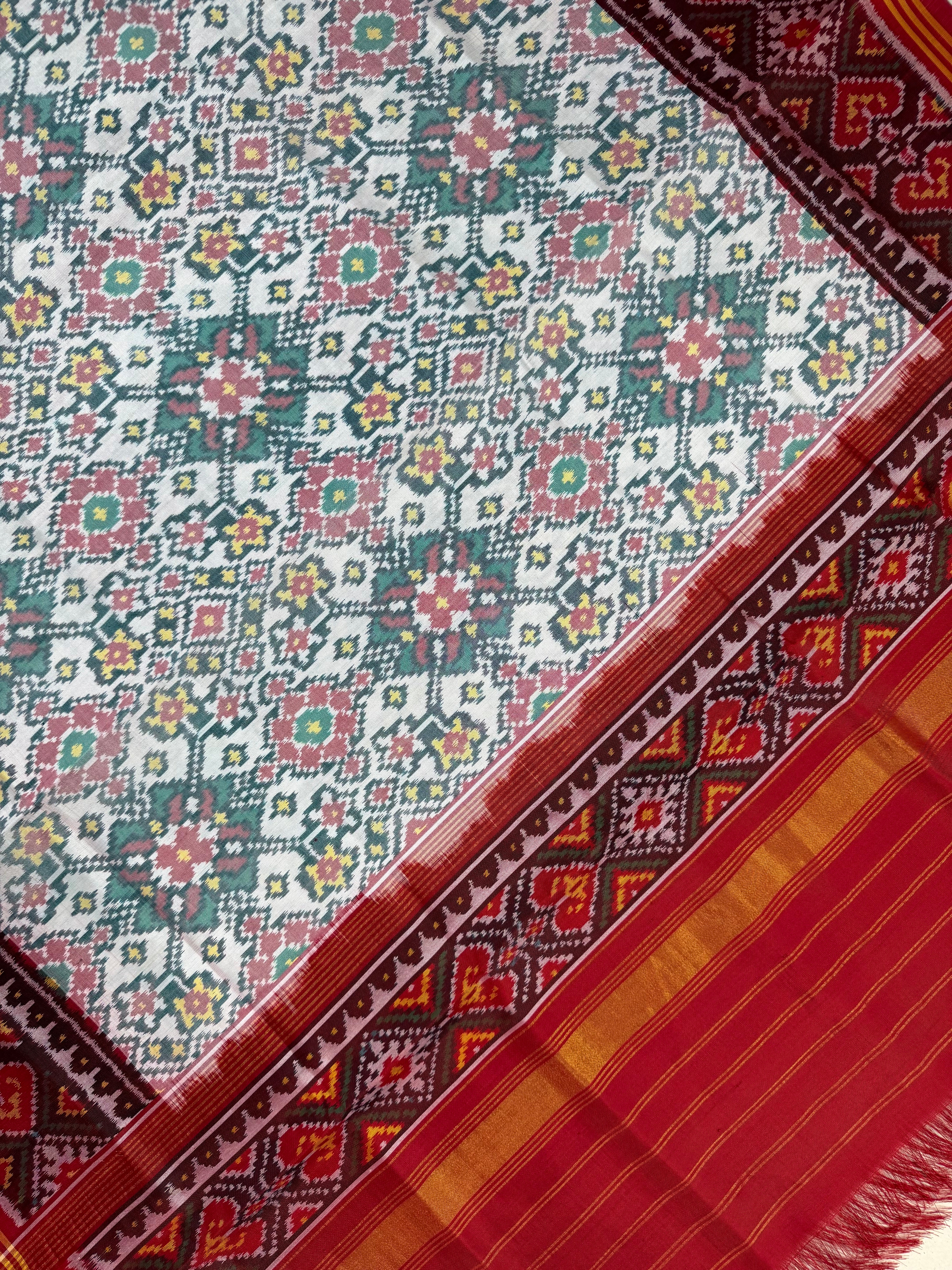 White Navratna Traditional Design Handwoven Patola Dupatta Secondary image