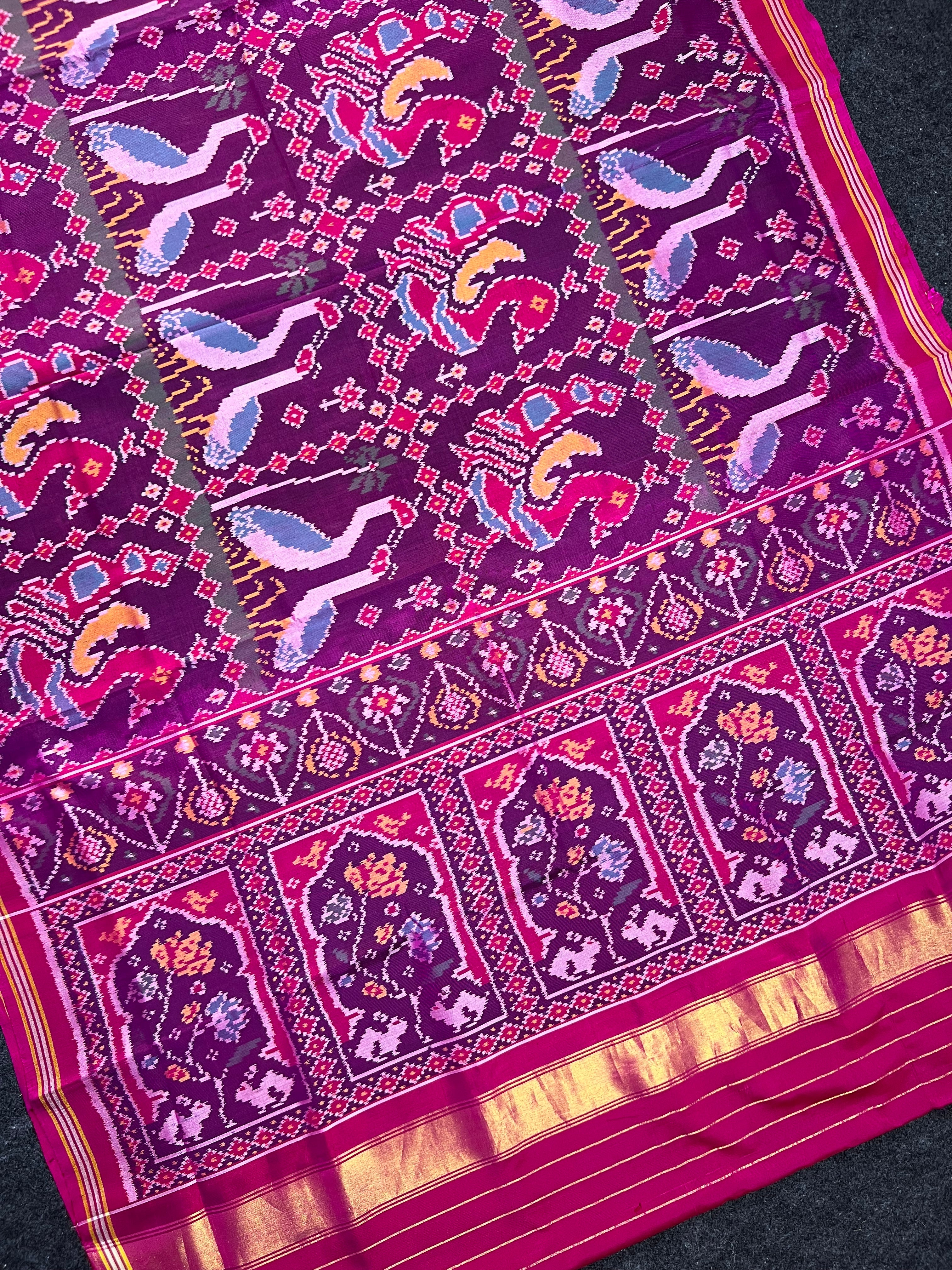 Peacock-Duck Motif Design Handwoven Patola Silk Saree