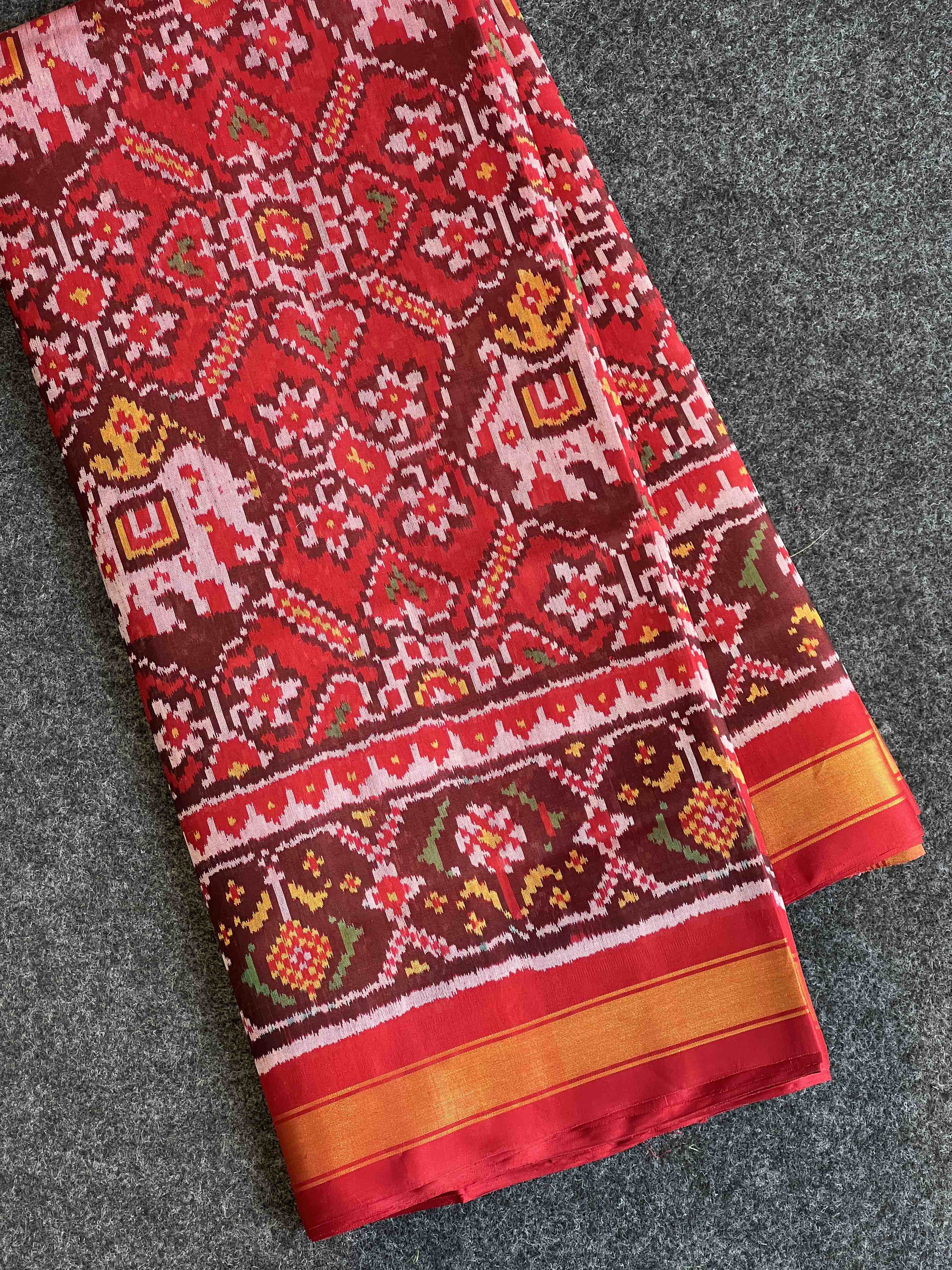 Red Color Traditional Design Handwoven Patola Silk Saree