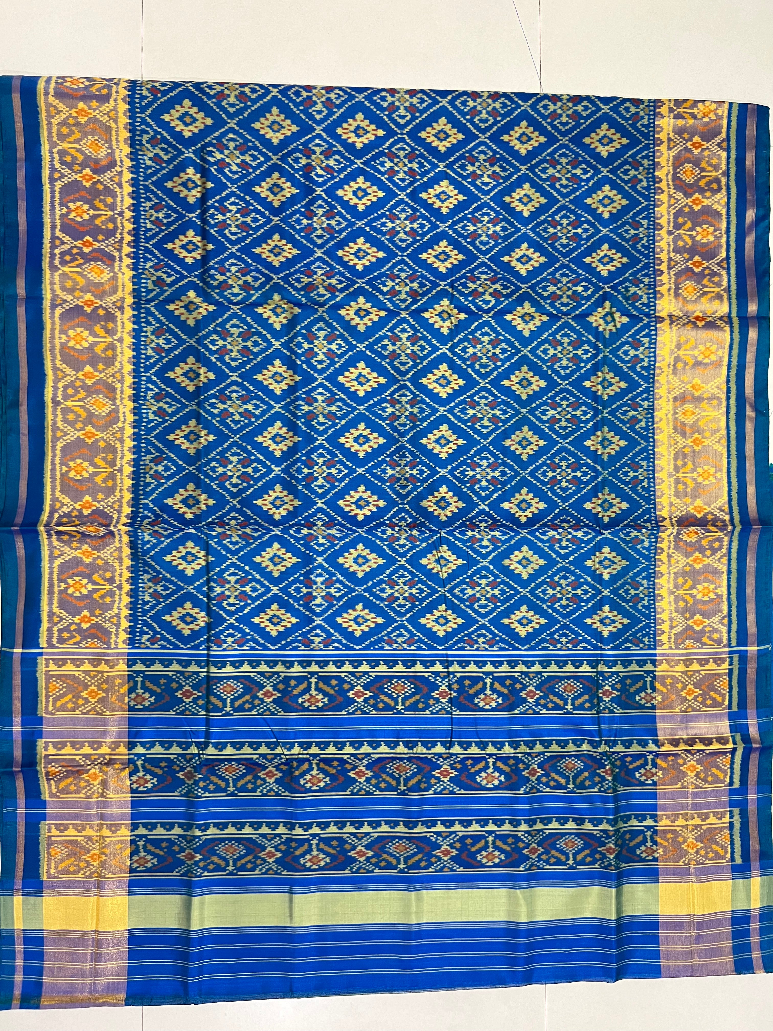 Blue Pan-Chanda Traditional Design Handwoven Patola Silk Saree