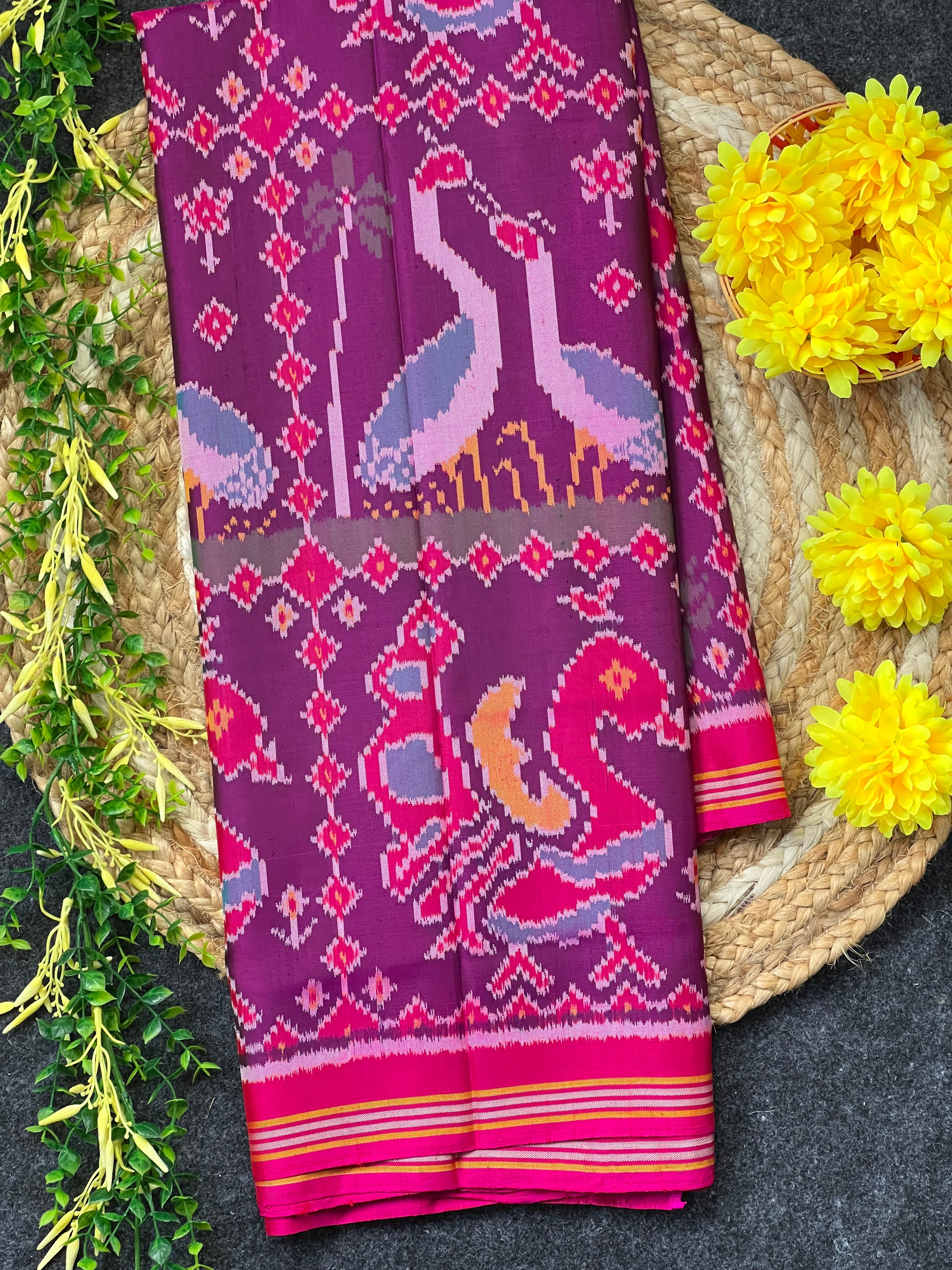 Peacock-Duck Motif Design Handwoven Patola Silk Saree