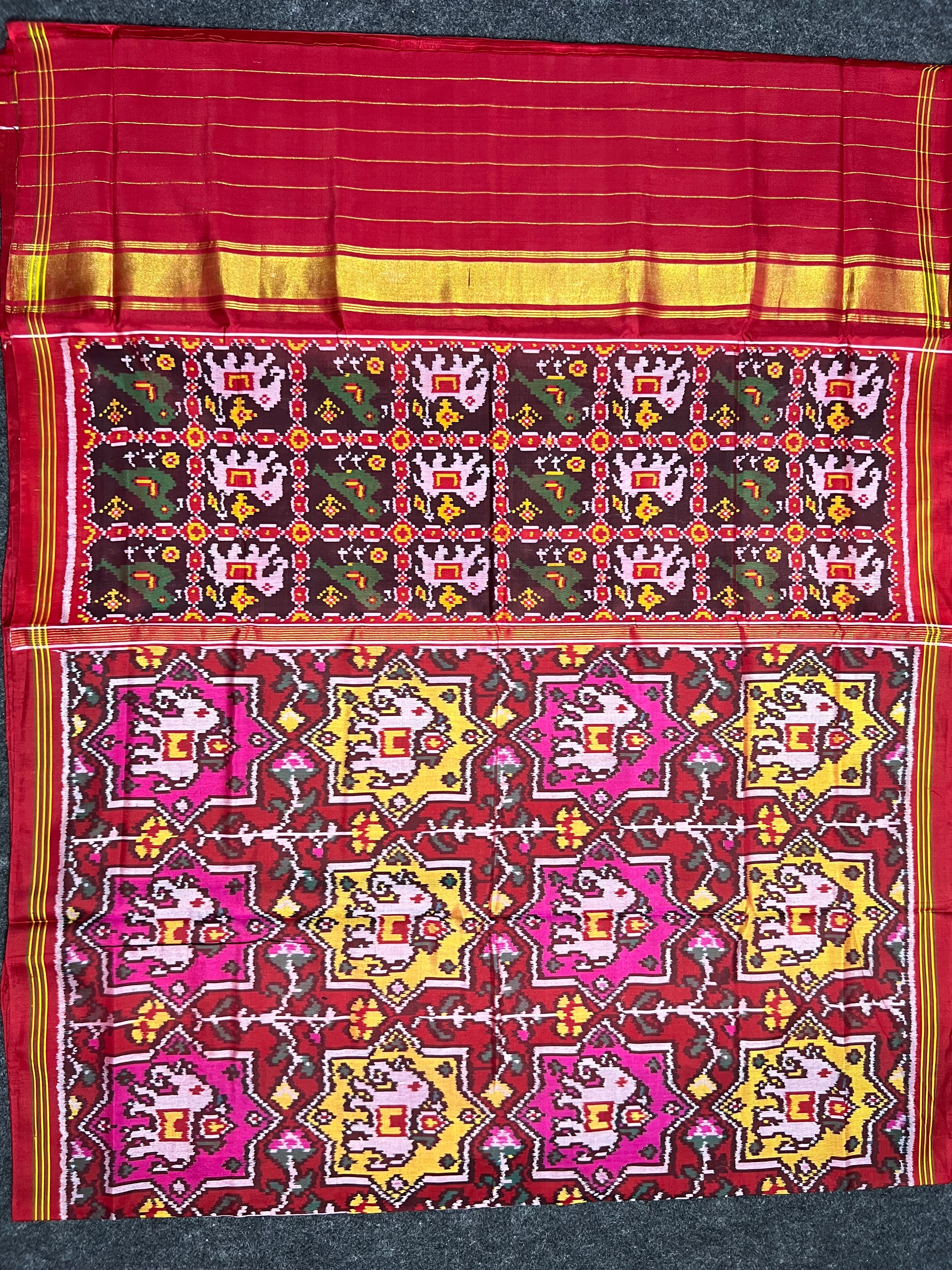 Multi Color Elephant Design Handwoven Patola Silk Saree Secondary image
