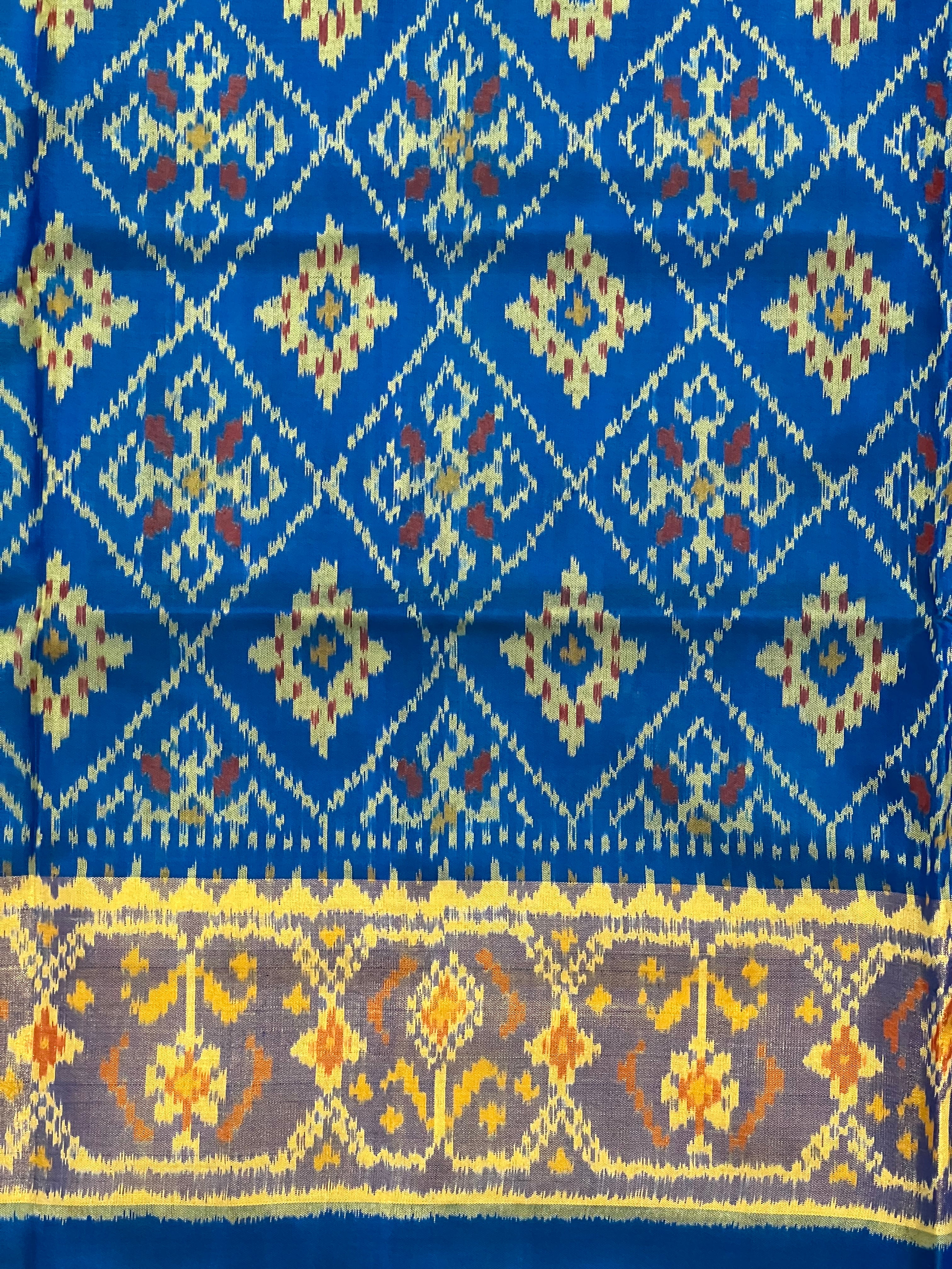 Blue Pan-Chanda Traditional Design Handwoven Patola Silk Saree