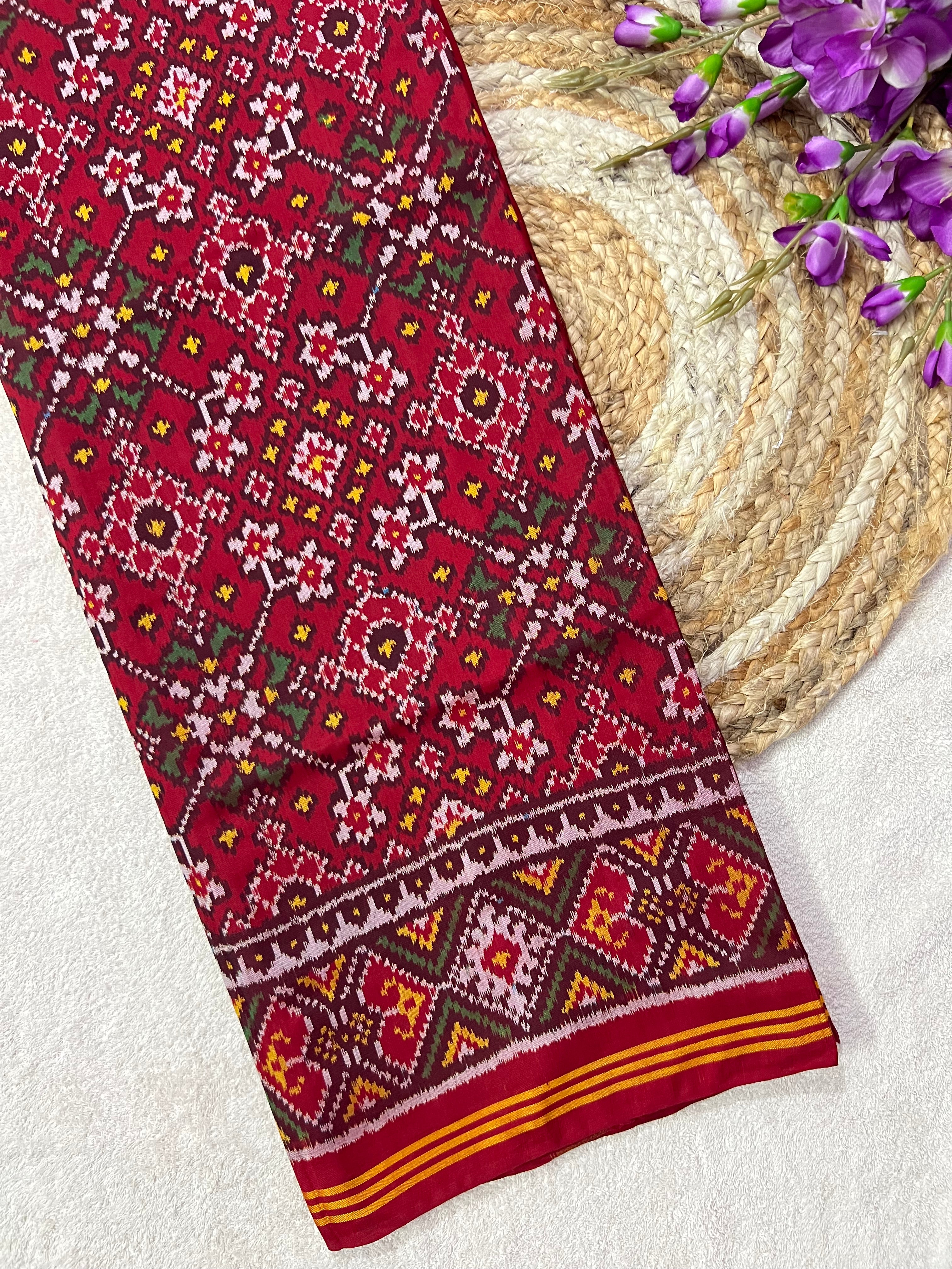 Red Navratna Traditional Design Handwoven Patola Silk Saree Main image