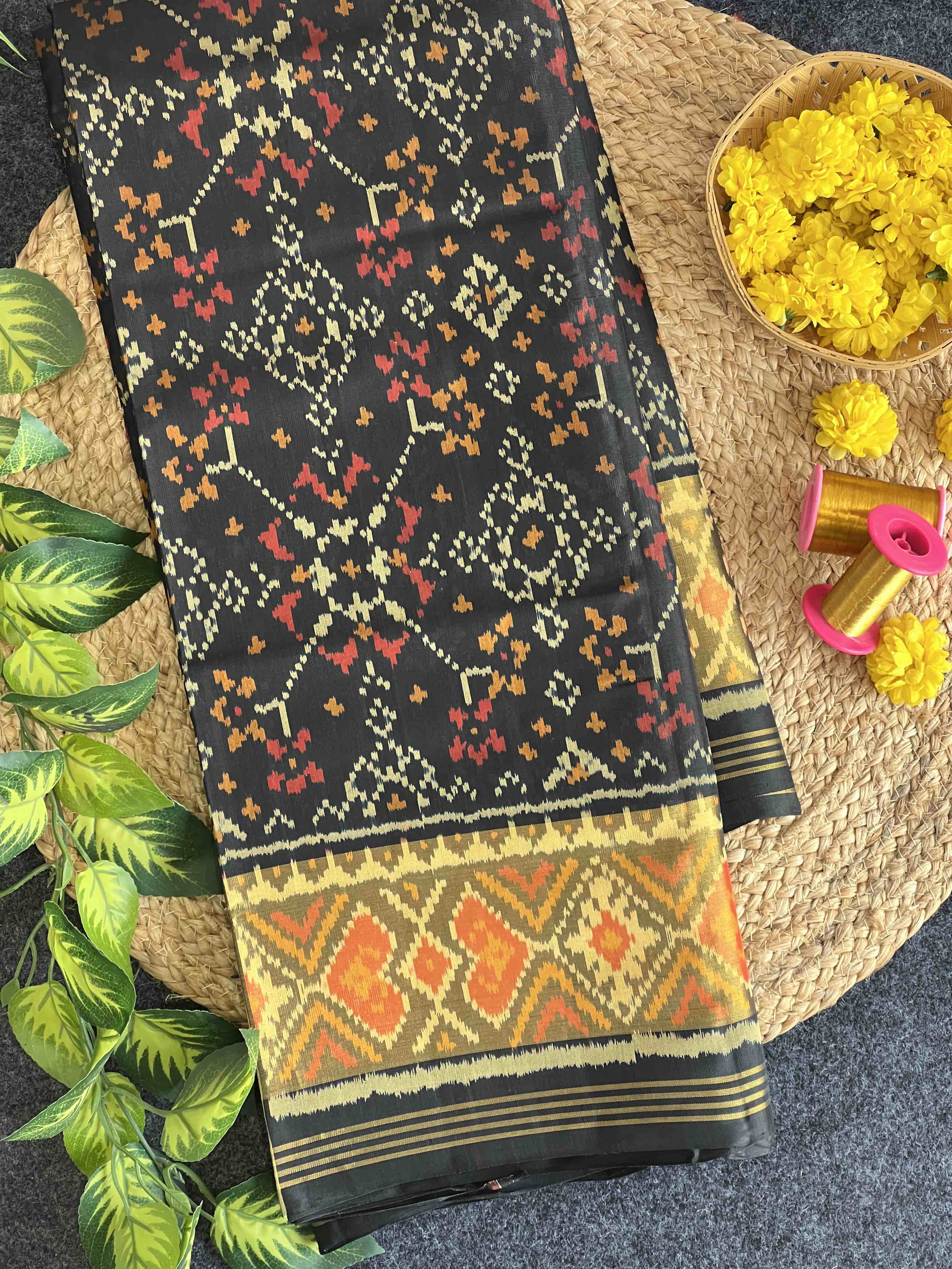 Black Navratna Design Handwoven Patola Silk Saree Main image