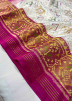 White Narikunj with Pink Pallu Traditional Design Handwoven Patola Silk Saree