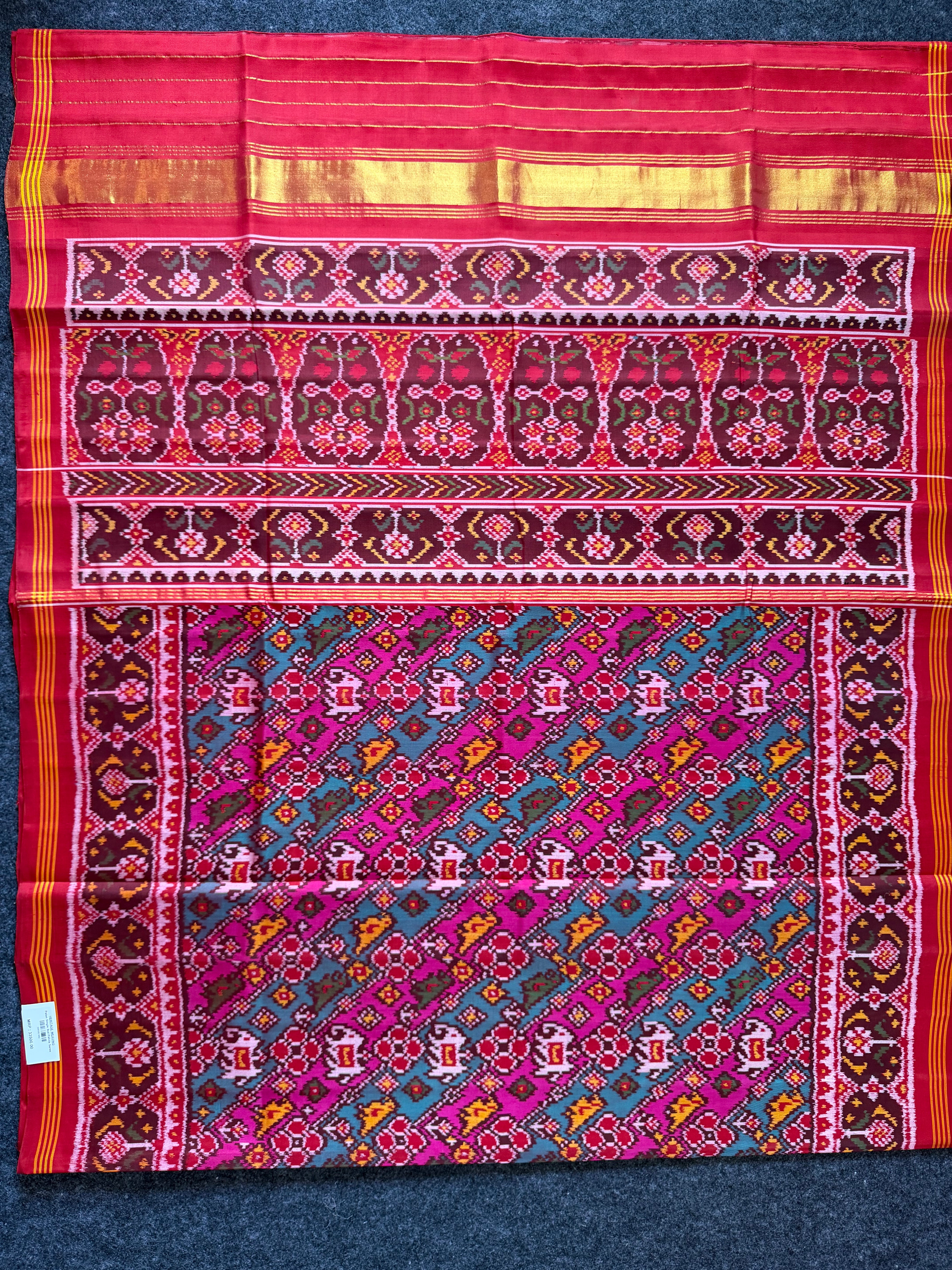 Multicolor Laheriya Design Handwoven Patola Silk Saree Secondary image