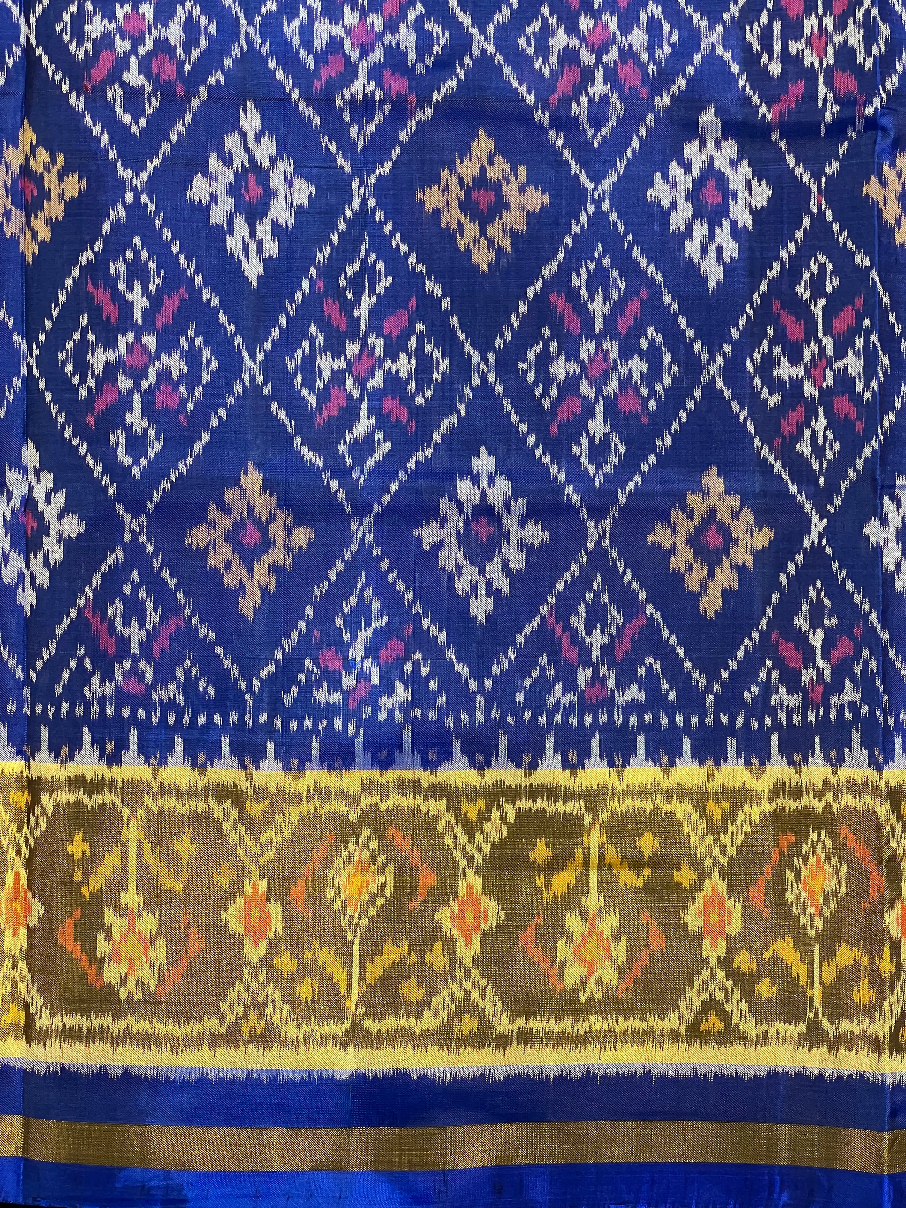 Blue Pan-Chanda Traditional Design Handwoven Patola Silk Saree