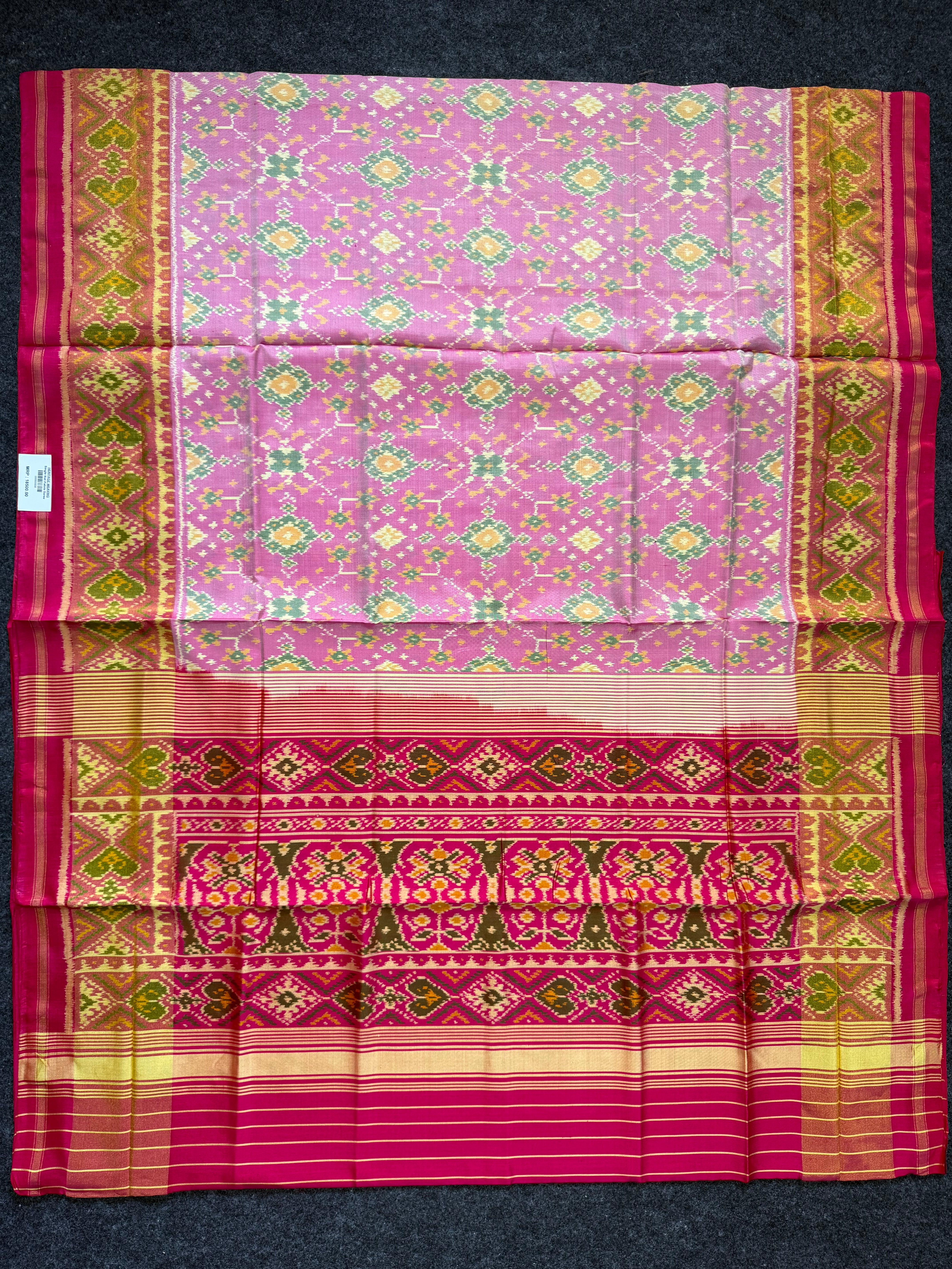 Baby pink navratna Handwoven Patola Silk Saree Secondary image