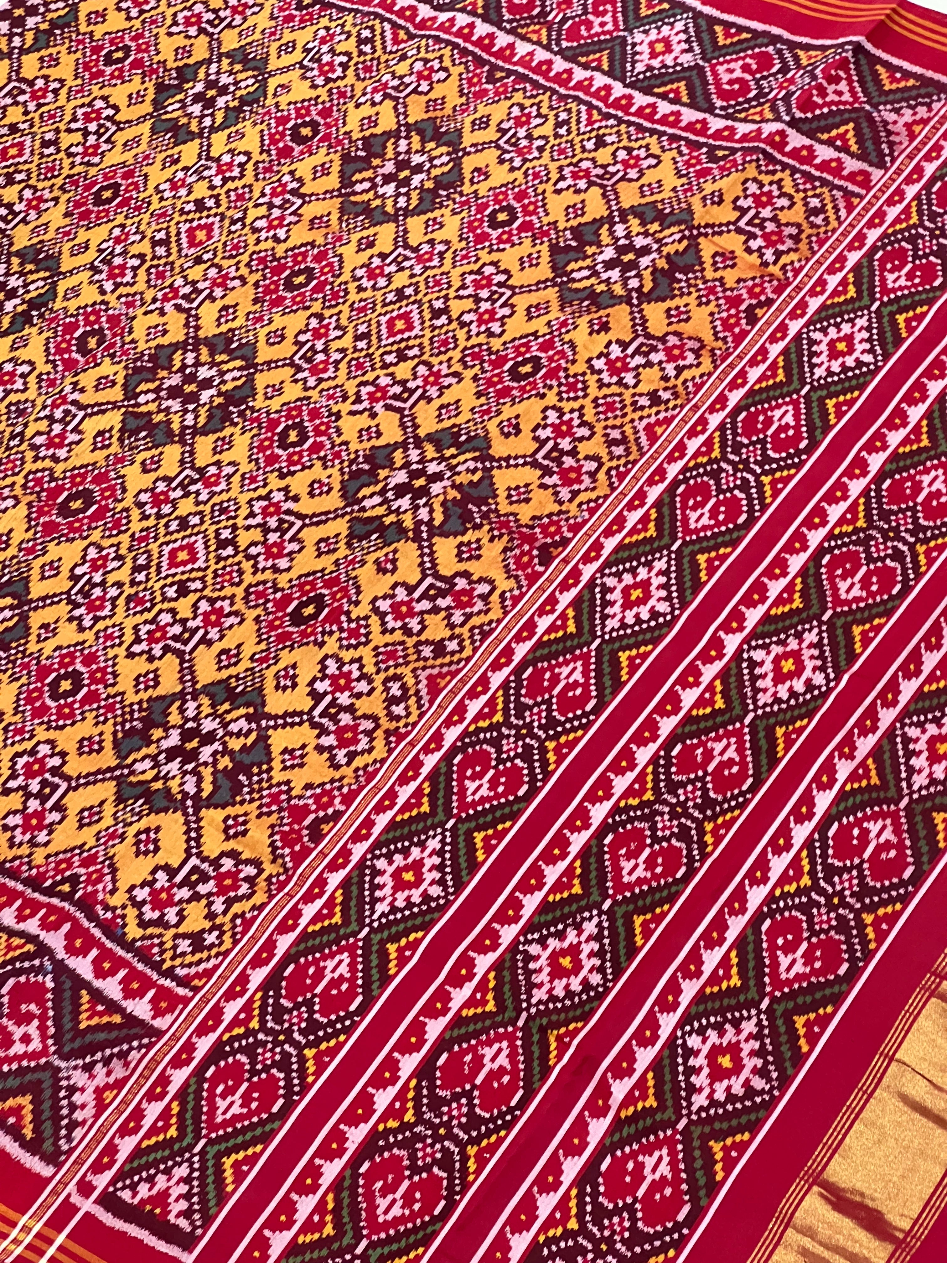 Yellow Navratna Traditional Design Handwoven Patola Silk Saree