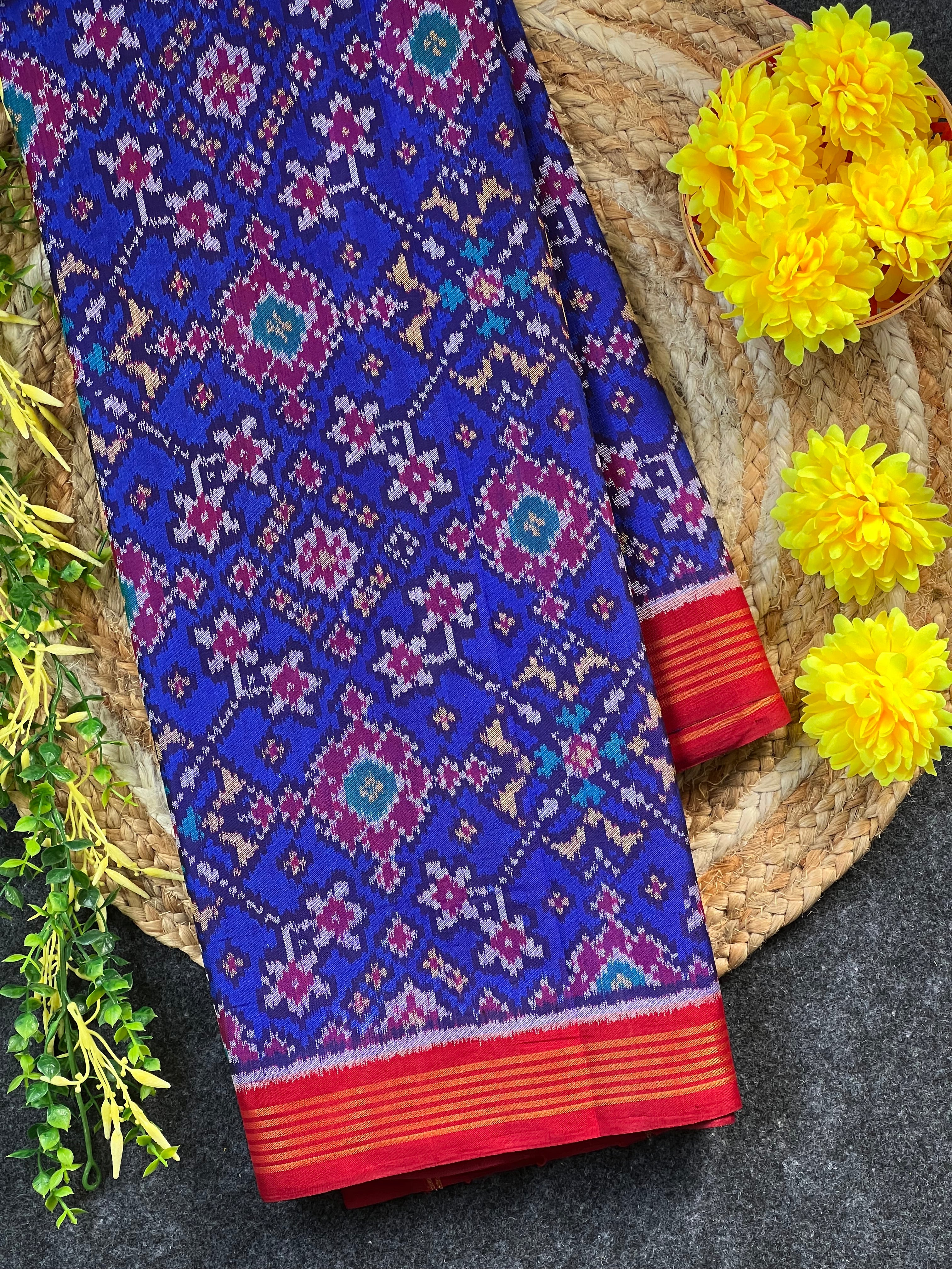 Blue Navratna Traditional Design Handwoven Patola Silk Saree