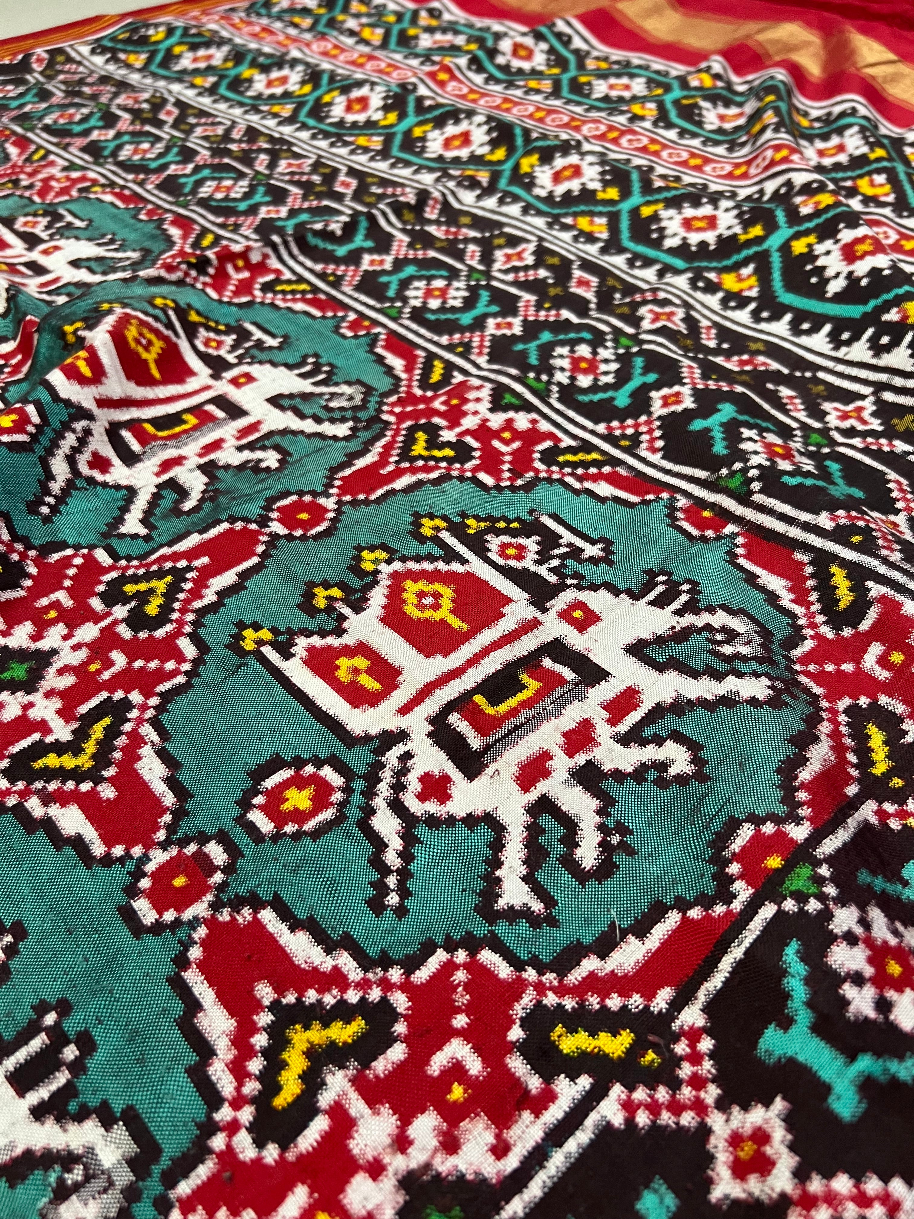 Big Elephant Design Handwoven Double Ikat Patola Silk Saree