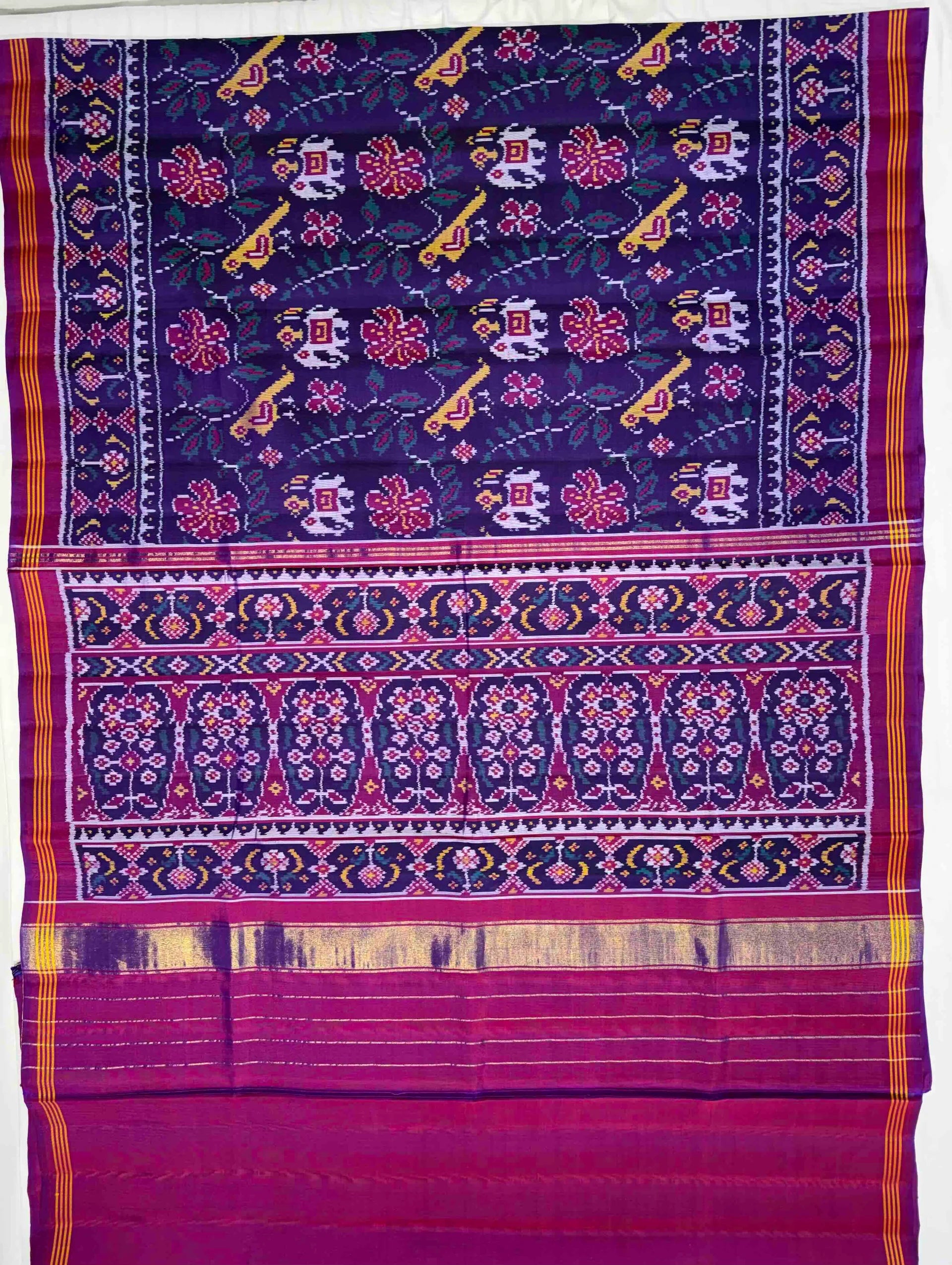 Purple color Motif Design Handwoven Patola Silk Saree