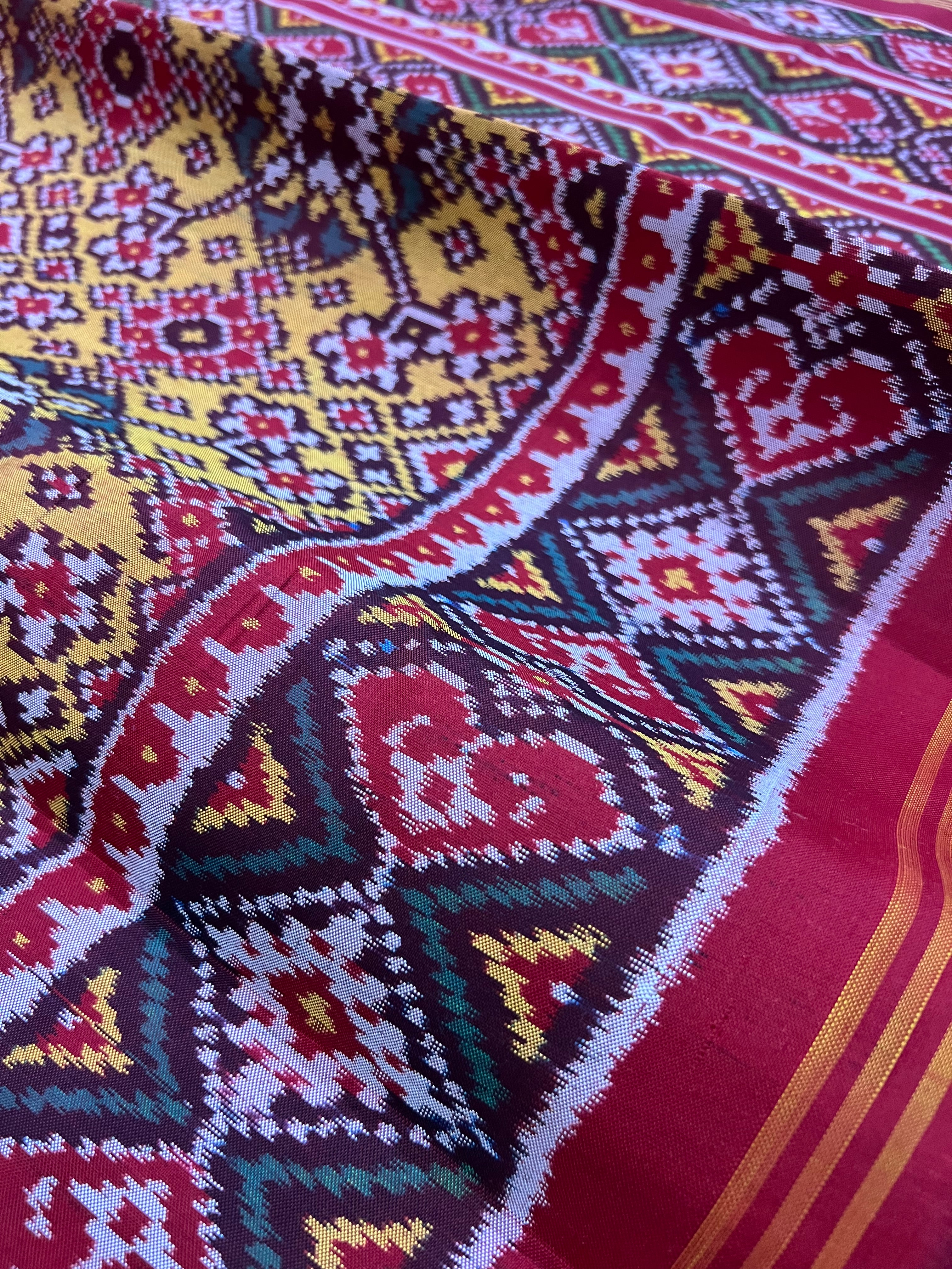 Yellow Navratna Traditional Design Handwoven Patola Silk Saree