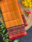 Mustard Plain Gala Border Handwoven Patola Silk Saree