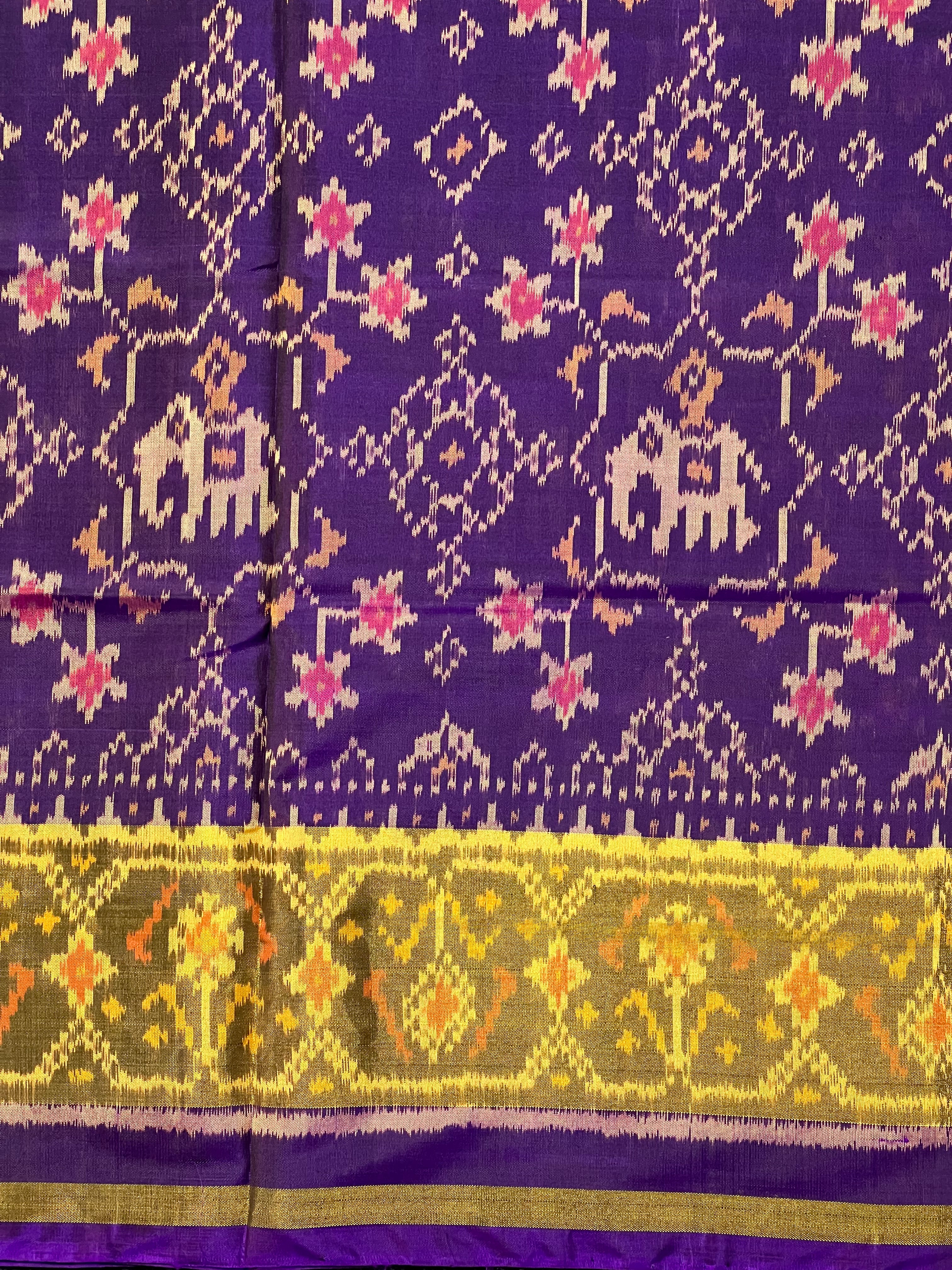 Dark Purple Fusion Design Handwoven Patola Silk Saree