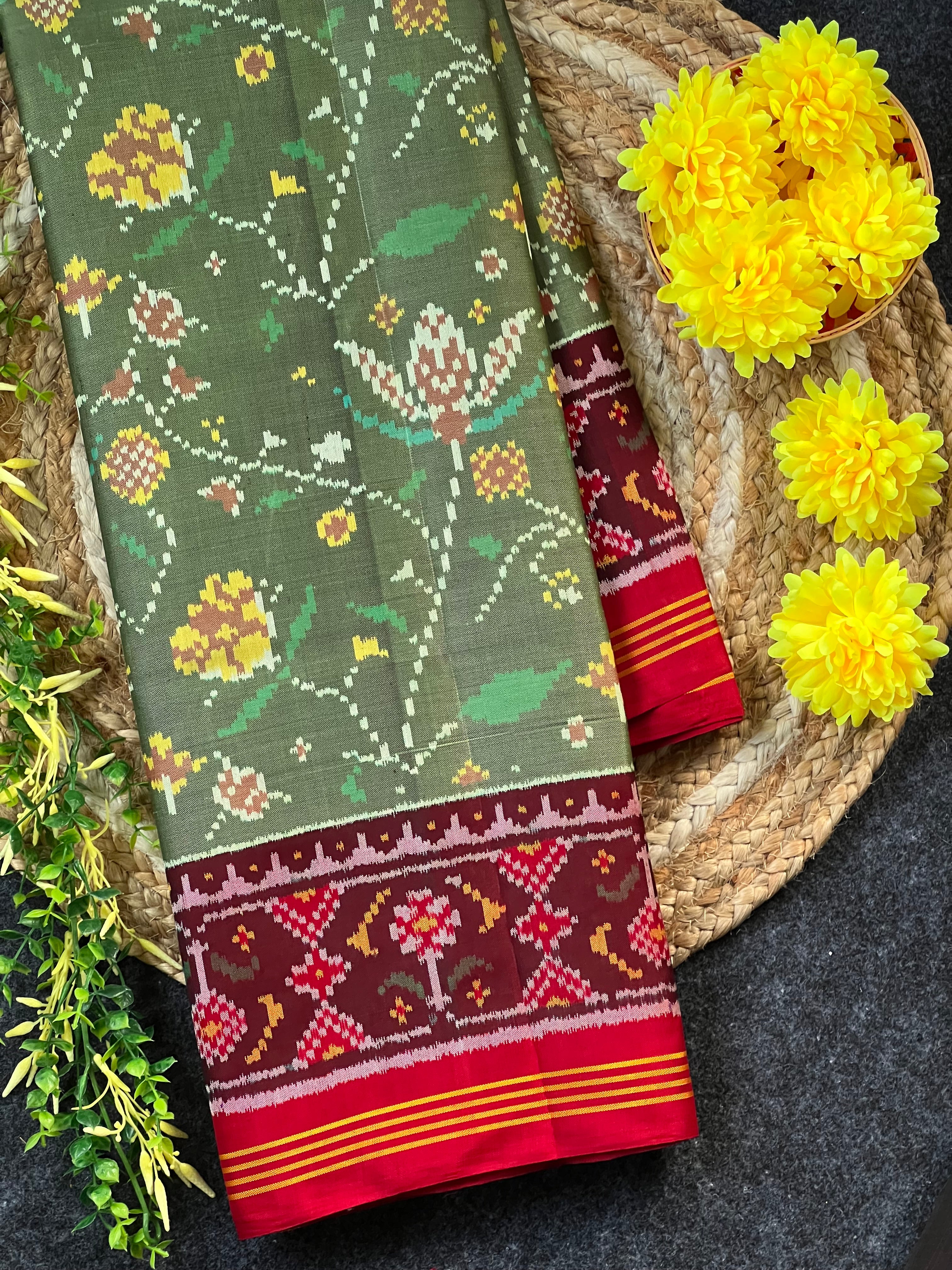 Fancy Design With Pista Color  Handwoven Patola Silk Saree Main image