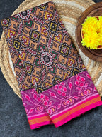 Peach Beige Manekchowk Design Handwoven Patola Dupatta