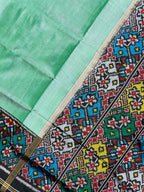 Pista Plain Gala Border With Designer Blouse  Handwoven Patola Silk Saree