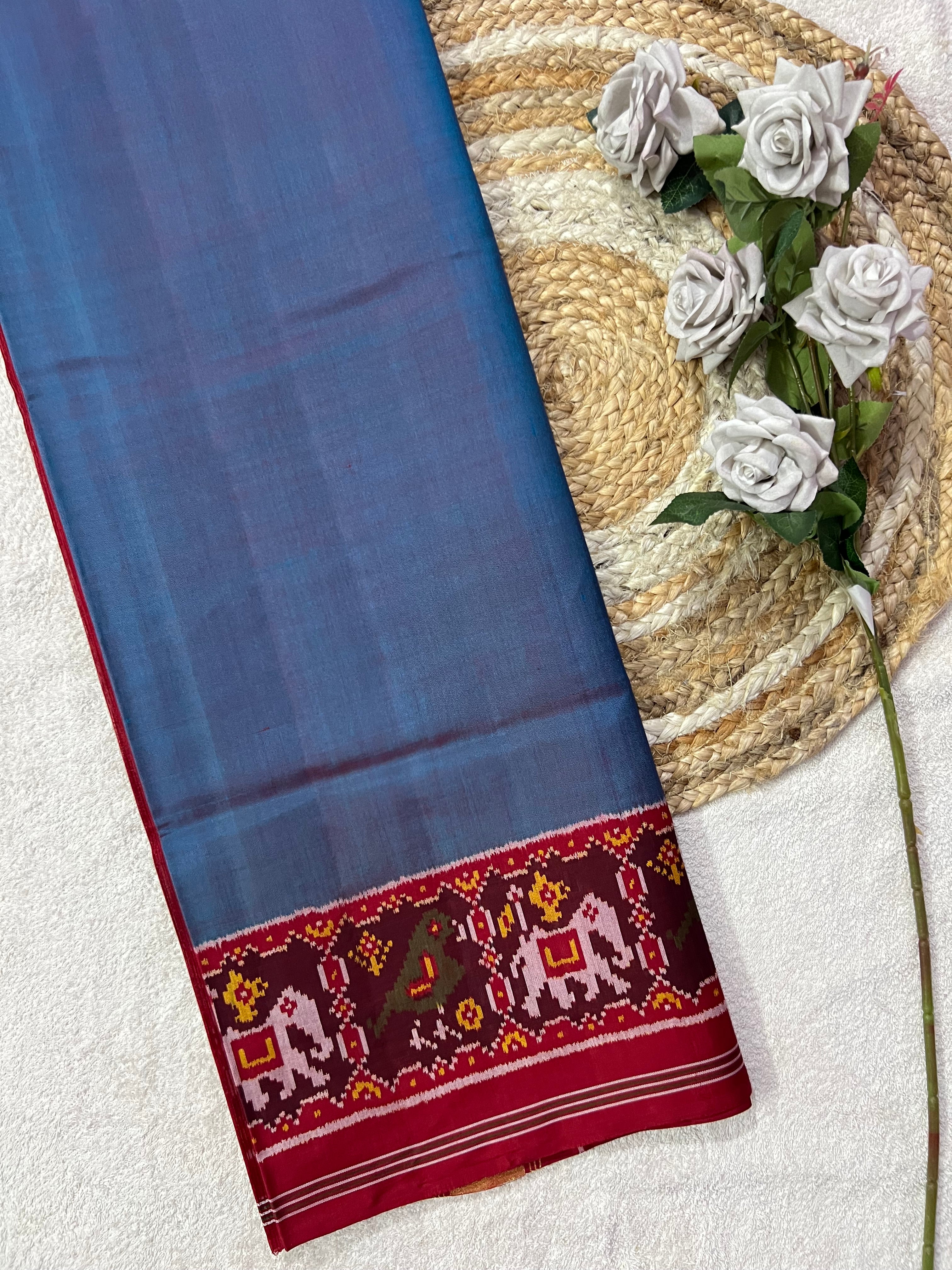 Blue Gala Border With Designer Blouse Handwoven Patola Silk Saree