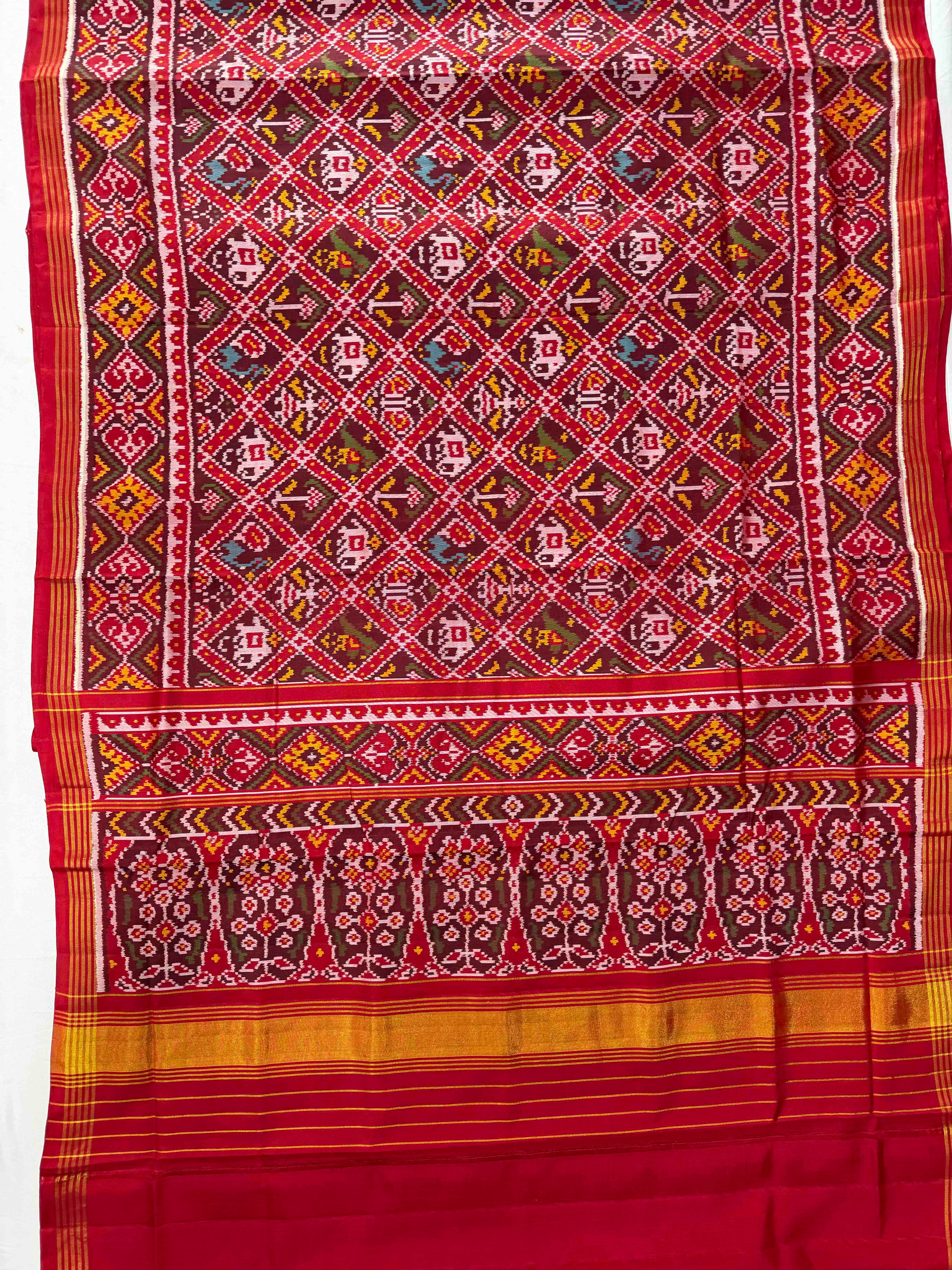 Typical Red Narikunj Design Handwoven Patola Silk Saree