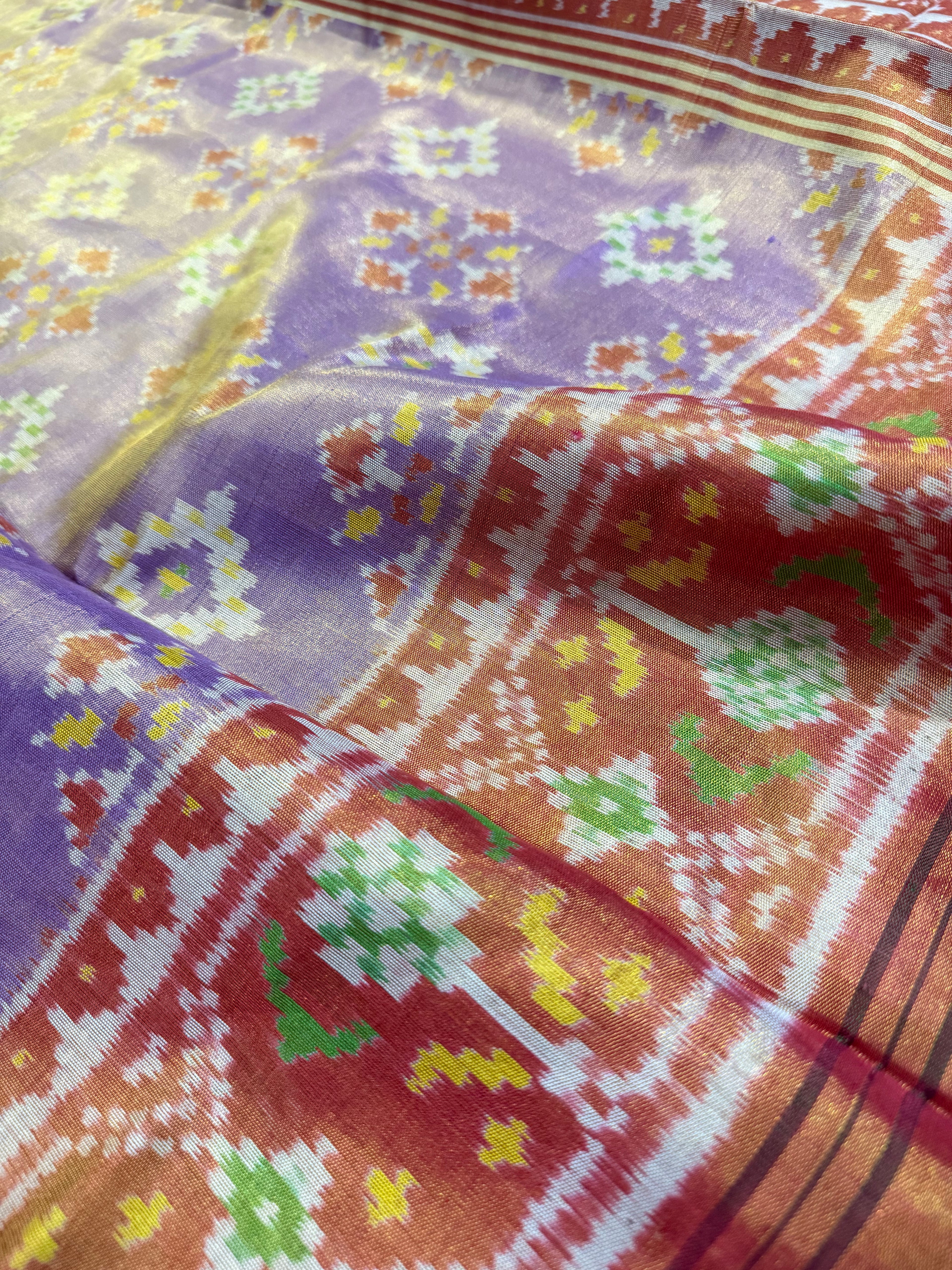 Pastel Purple Panchanda Tissue Double Zari Patola Saree
