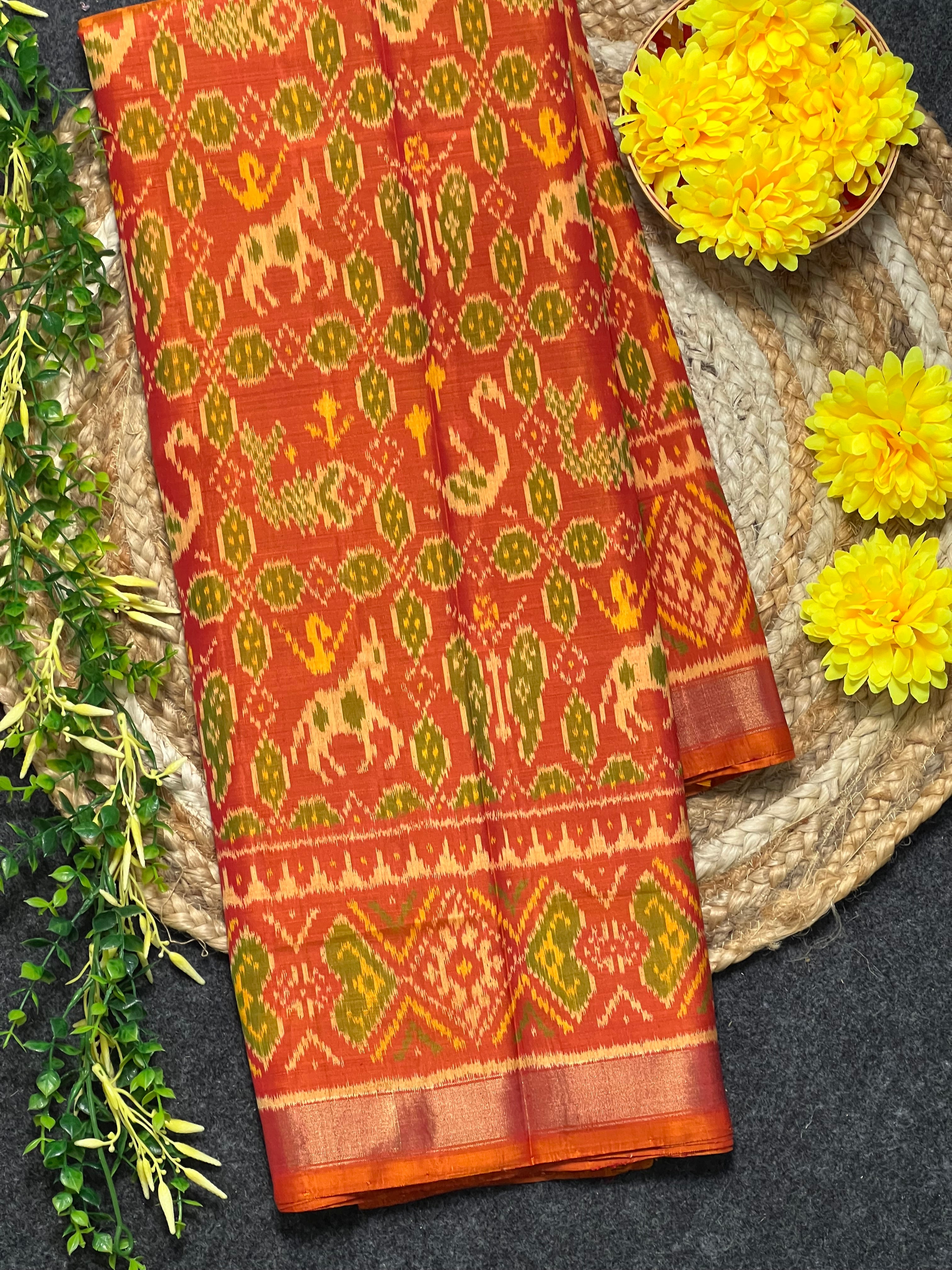 Orange Traditional Design Handwoven Patola Silk Saree Main image