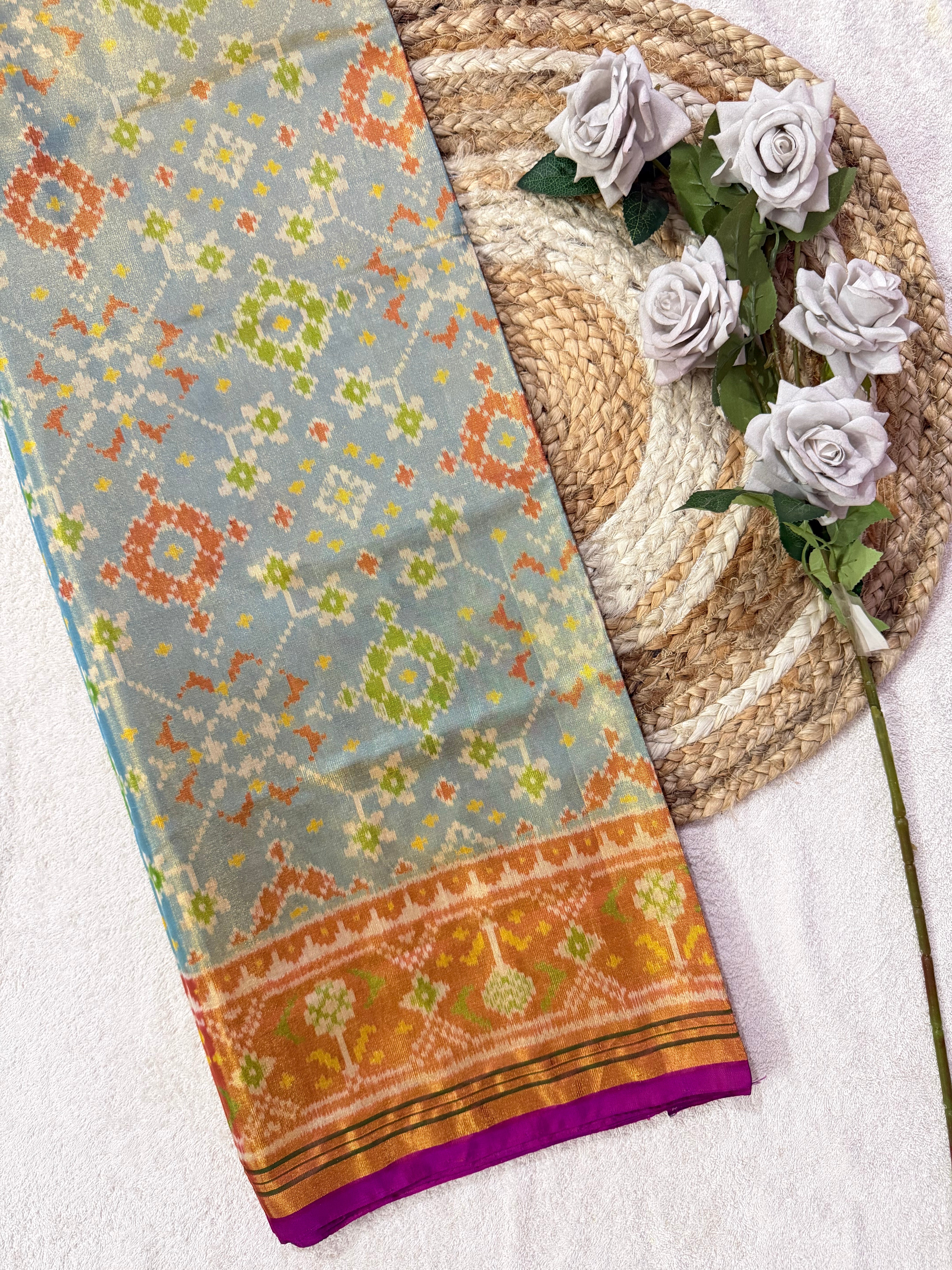 SkyBlue Navratna Design Tissue Double Zari Patola Saree Main image