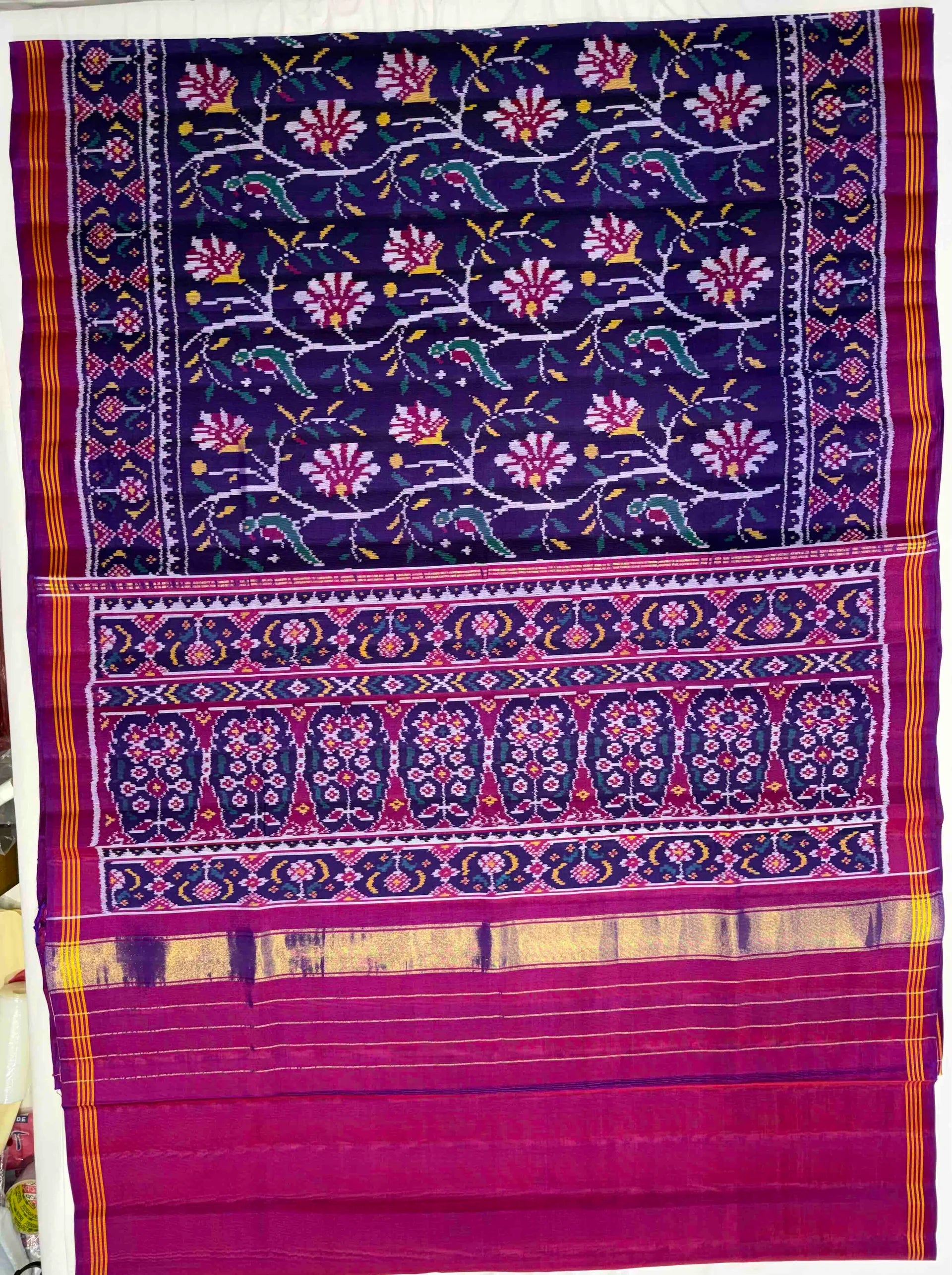 Flower with Parrot Design Handwoven Patola Silk Saree Secondary image