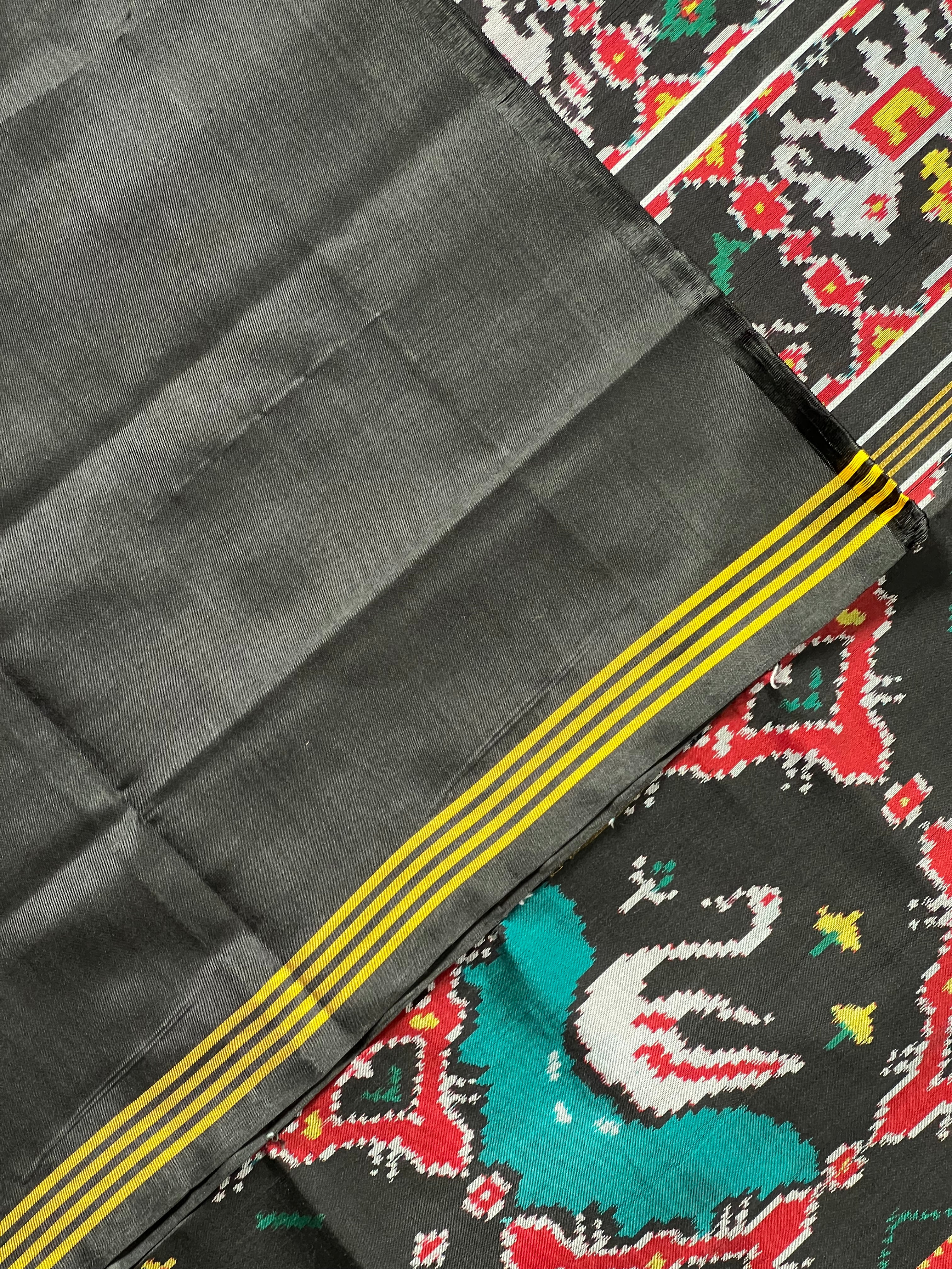 Black Motif Design Handwoven Patola Silk Saree