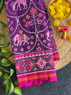 Magenta Color Motifs Design Handwoven Patola Silk Saree