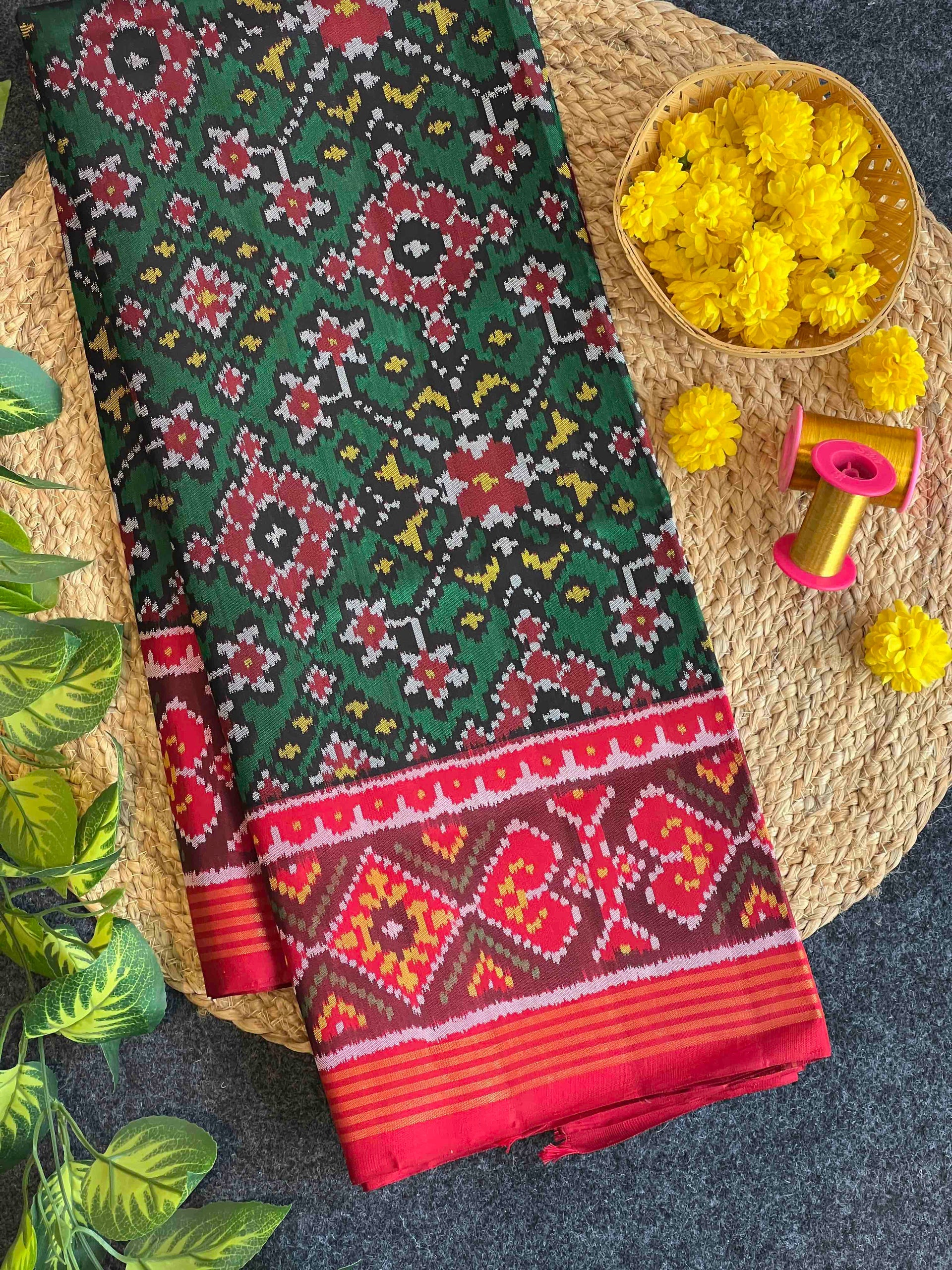 Green Navratna Design Handwoven Patola Silk Saree