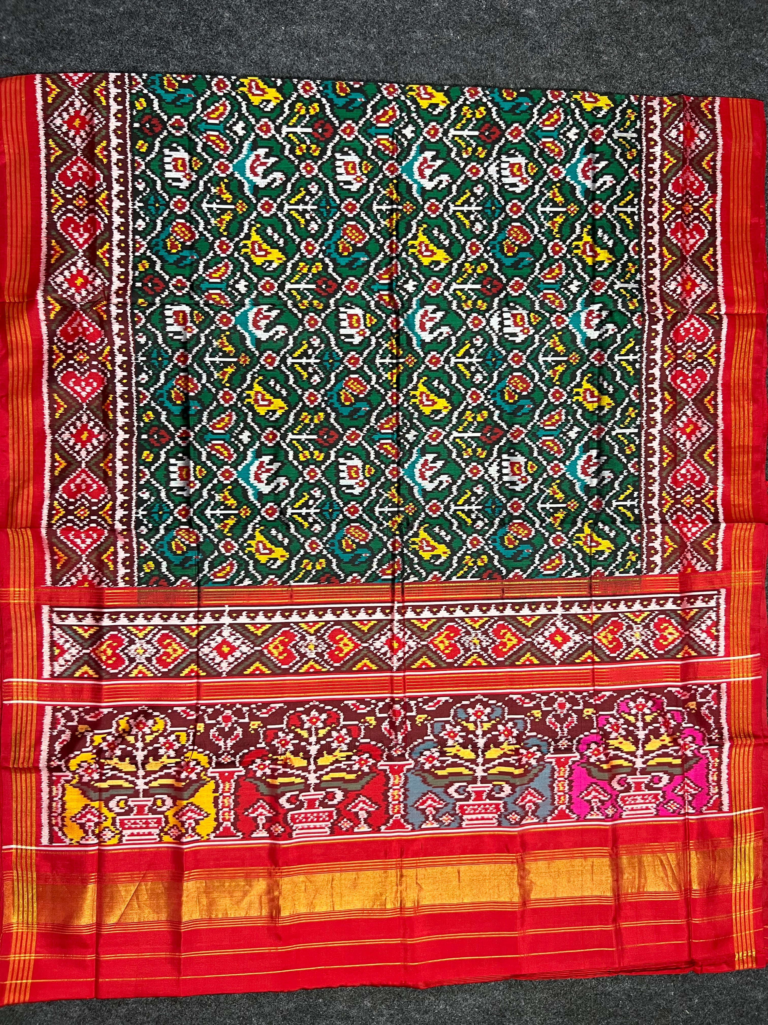 Green Motif Traditional Design Handwoven Patola Silk Saree Secondary image