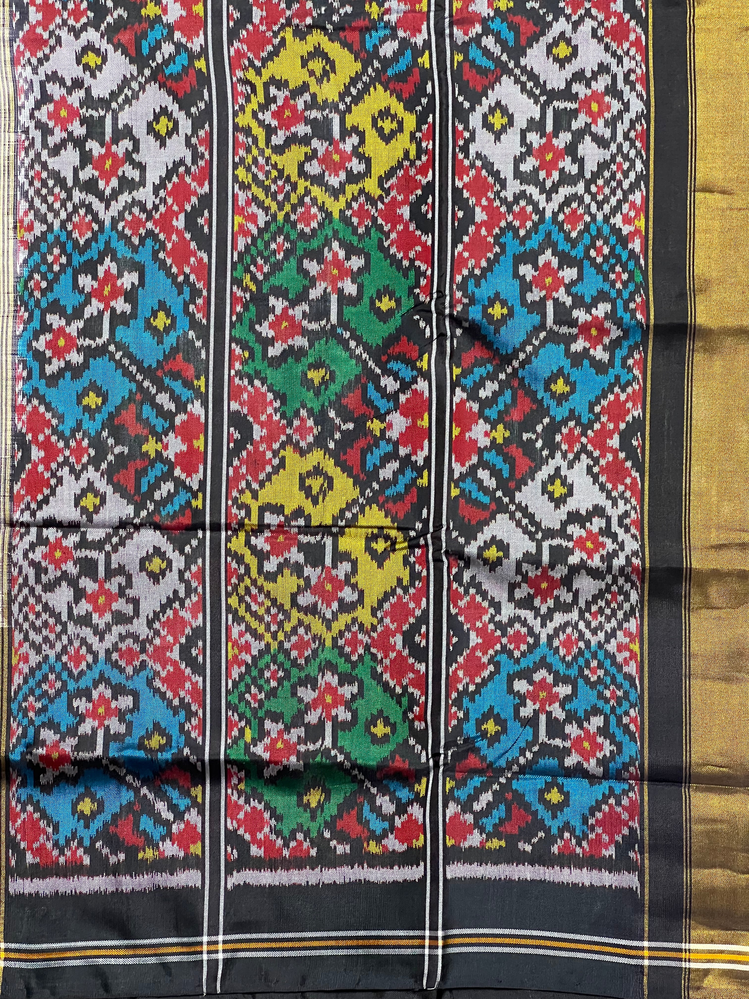 Pista Plain Gala Border With Designer Blouse  Handwoven Patola Silk Saree