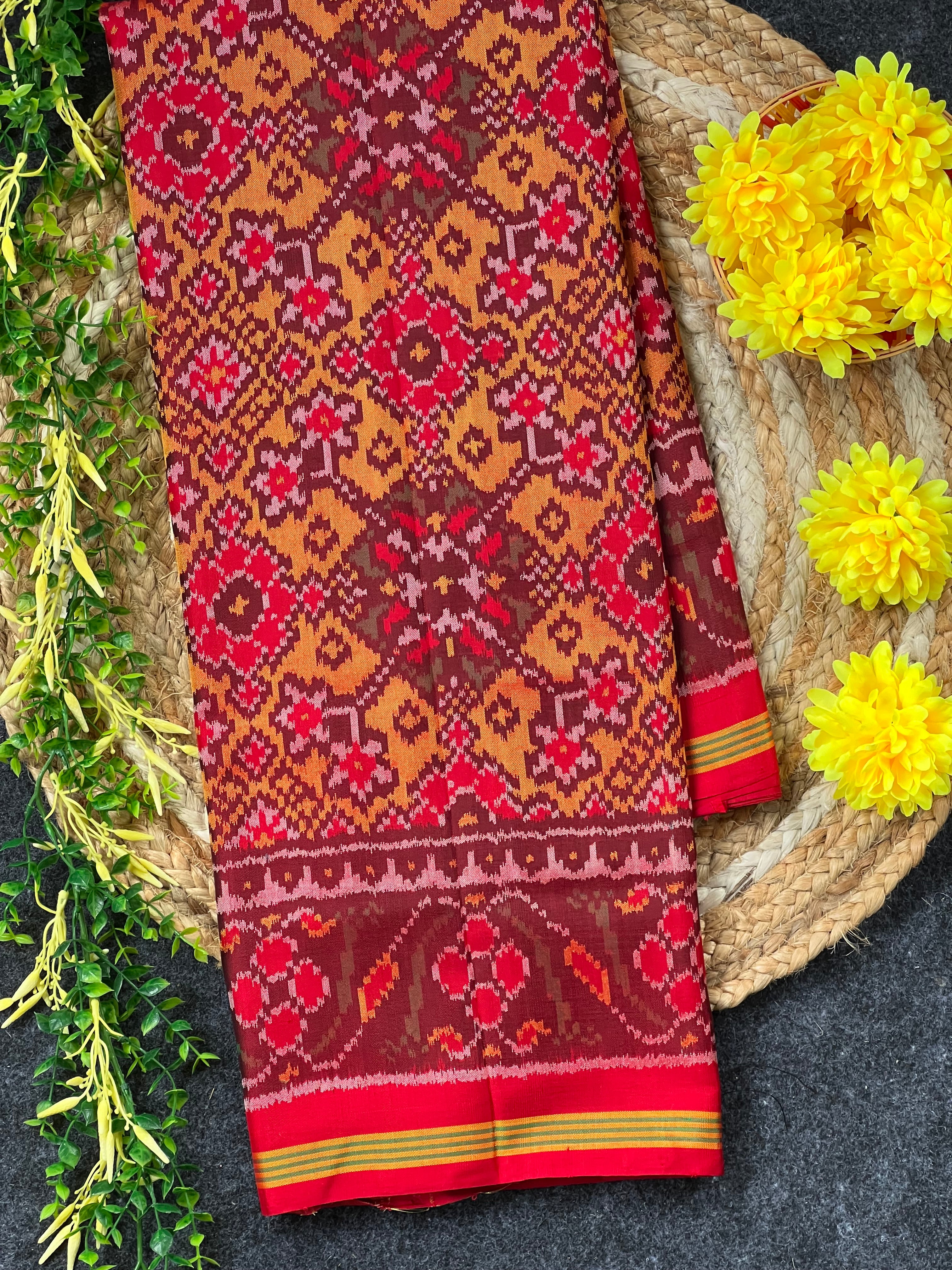 Navratna Traditional Design Handwoven Patola Silk Saree