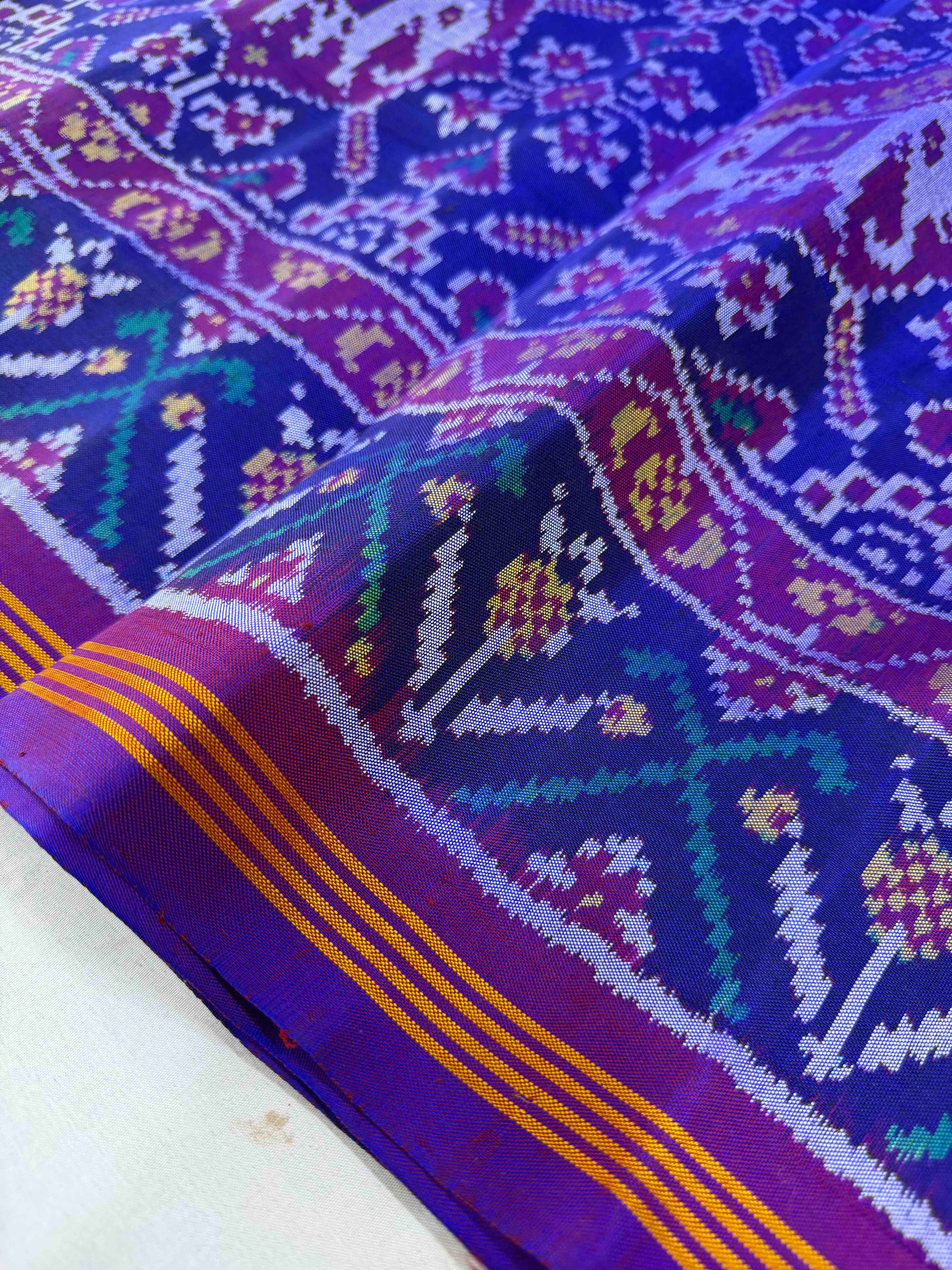 Blue Fusion Design Handwoven Patola Silk Saree