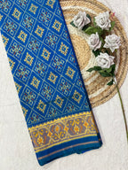 Blue Pan-Chanda Traditional Design Handwoven Patola Silk Saree