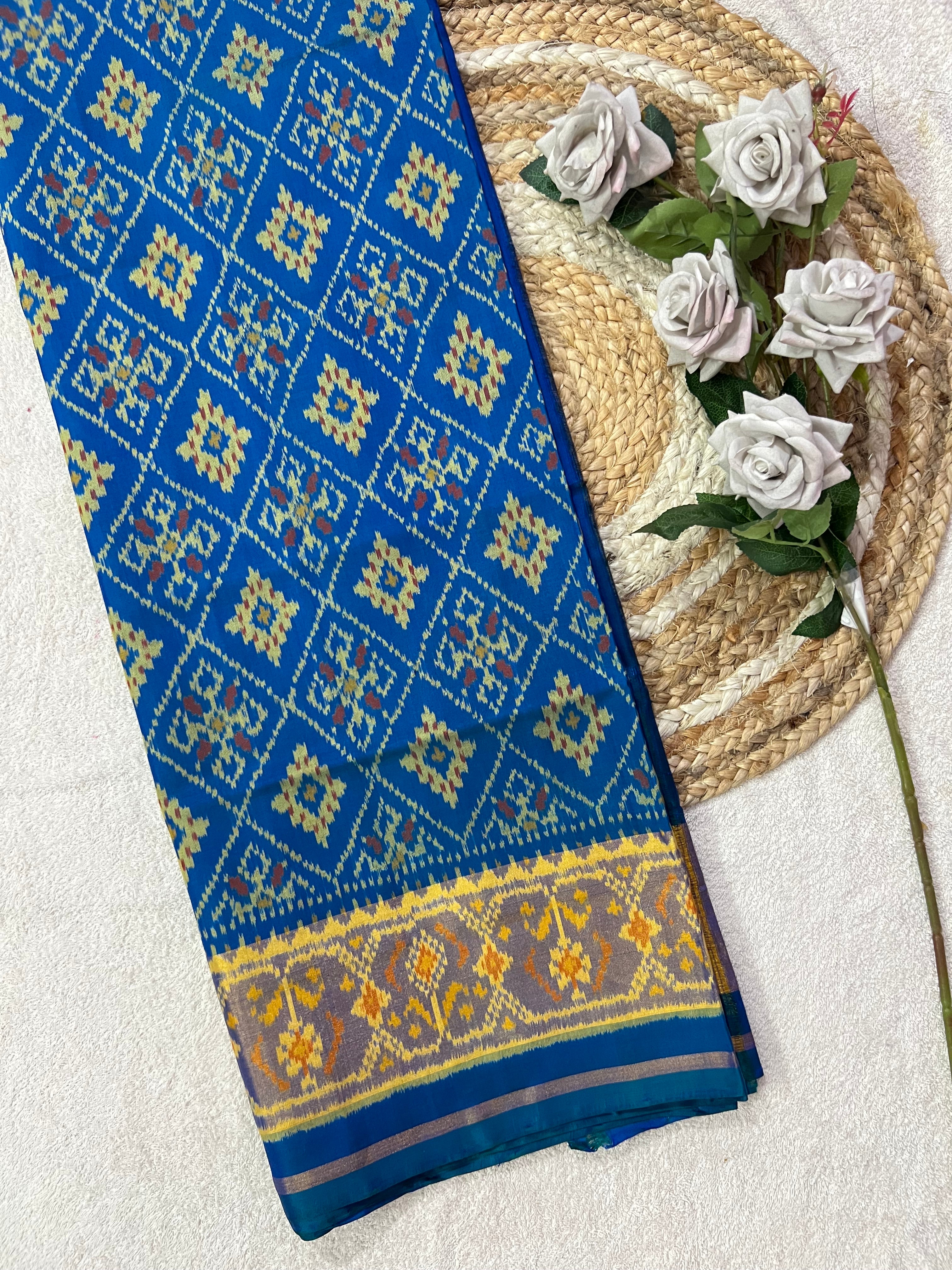 Blue Pan-Chanda Traditional Design Handwoven Patola Silk Saree