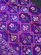 Purple Motifs With Flower Design Handwoven Patola Silk Saree