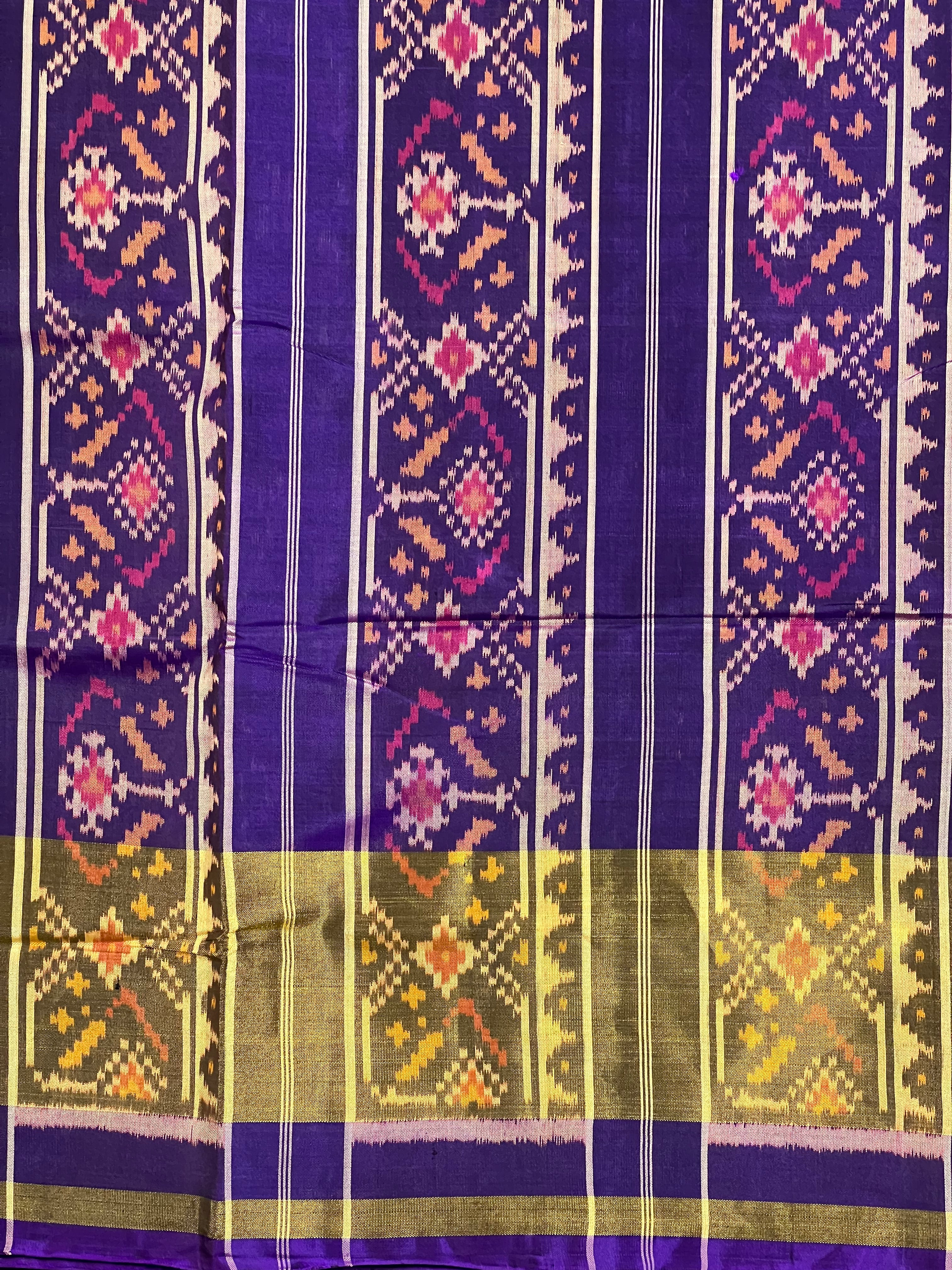 Dark Purple Fusion Design Handwoven Patola Silk Saree