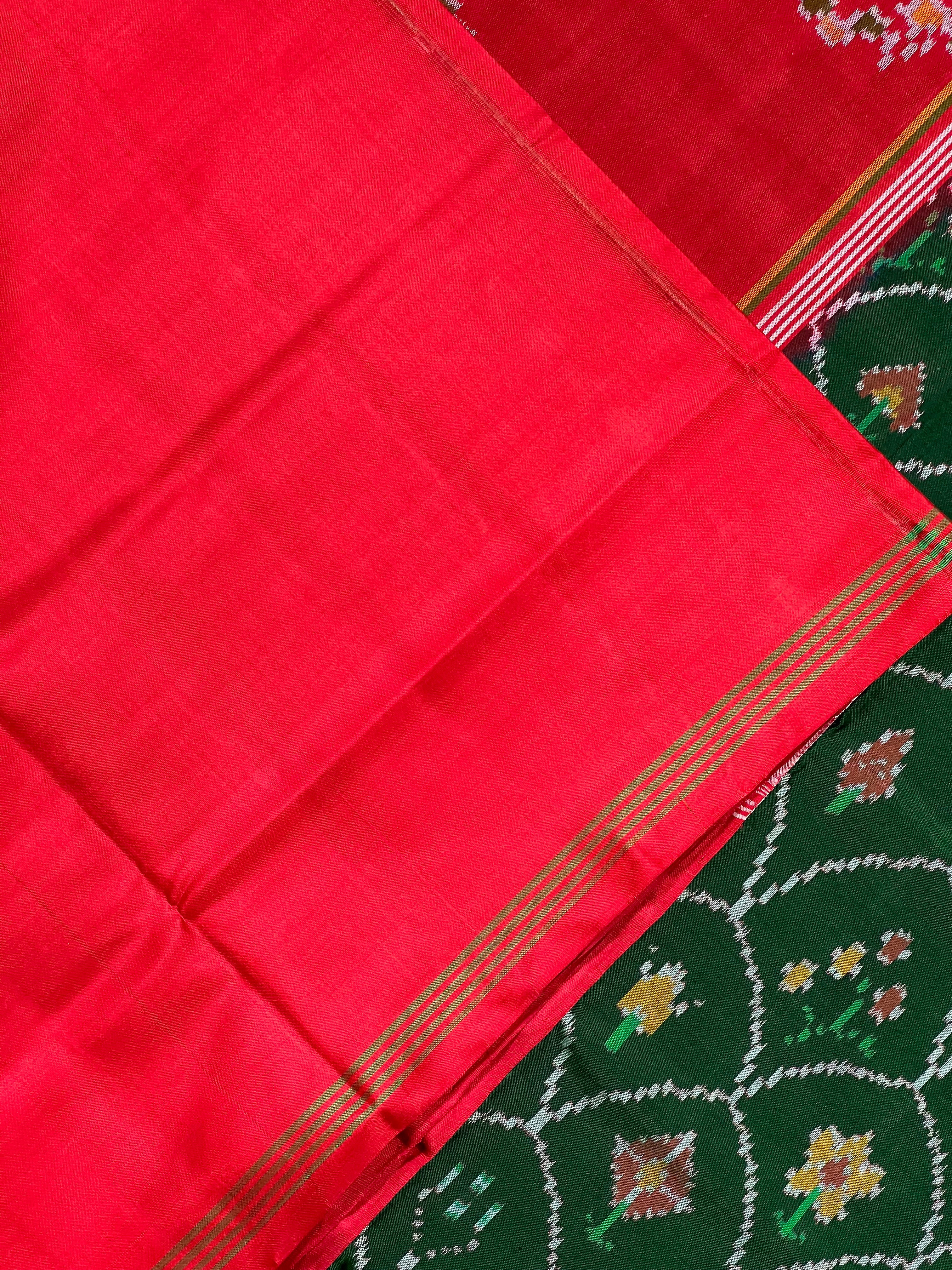 Fancy Design Red-Green Handwoven Patola Silk Saree