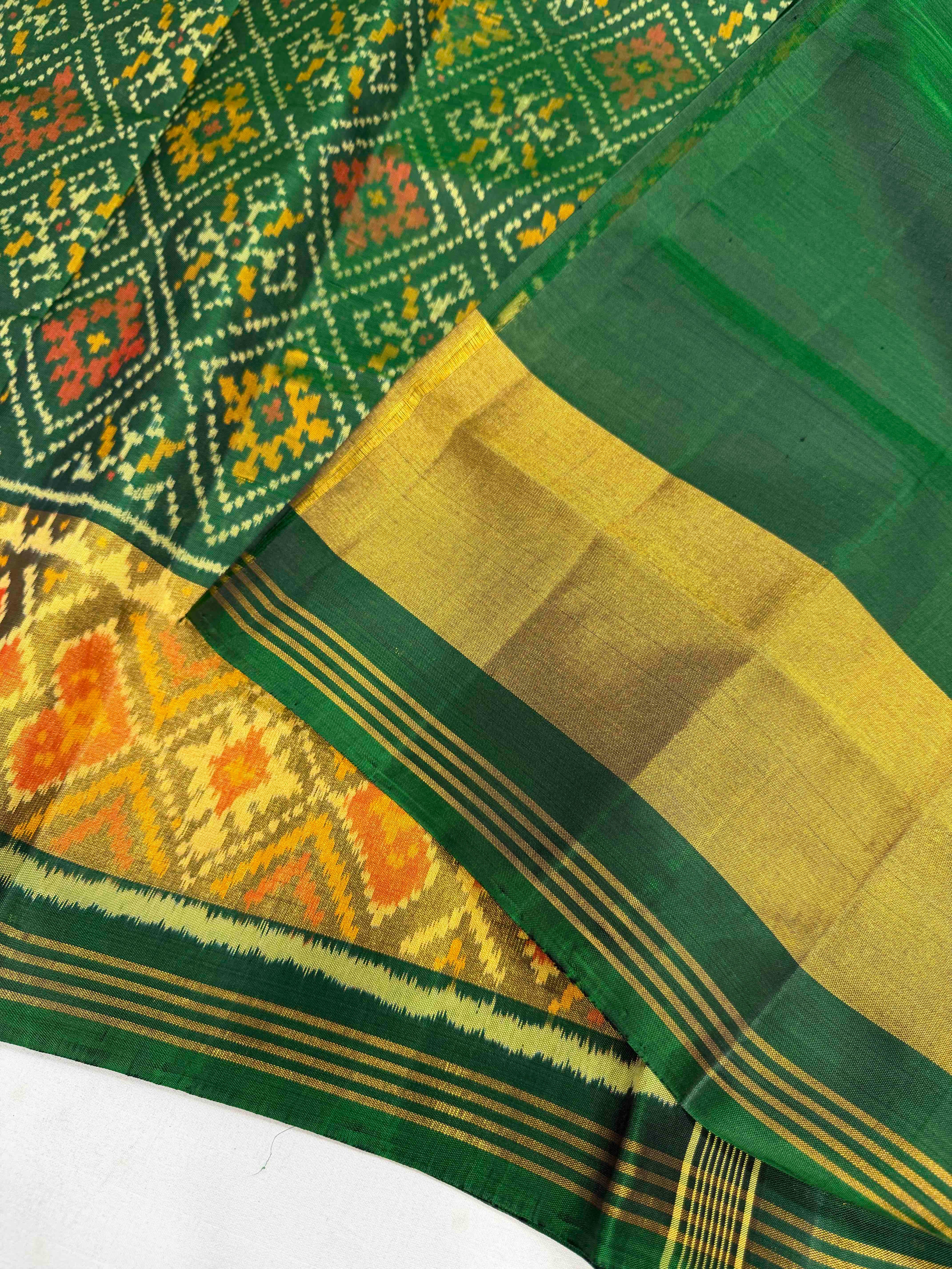Green Panchanda Traditional Design Handwoven Patola Silk Saree