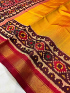 Mustard Plain Gala Border Handwoven Patola Silk Saree