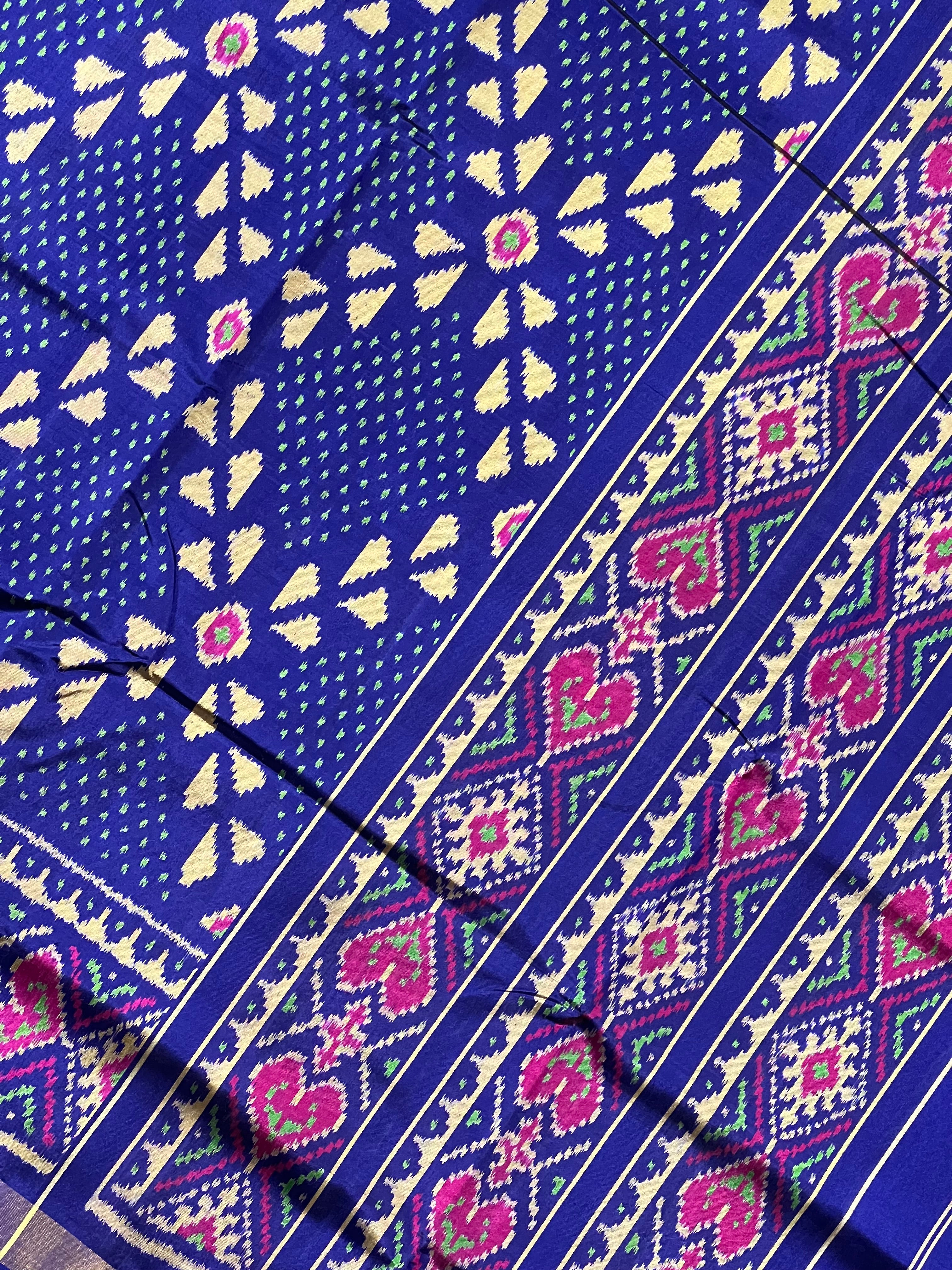 Blue Fancy Design Handwoven Patola Silk Saree