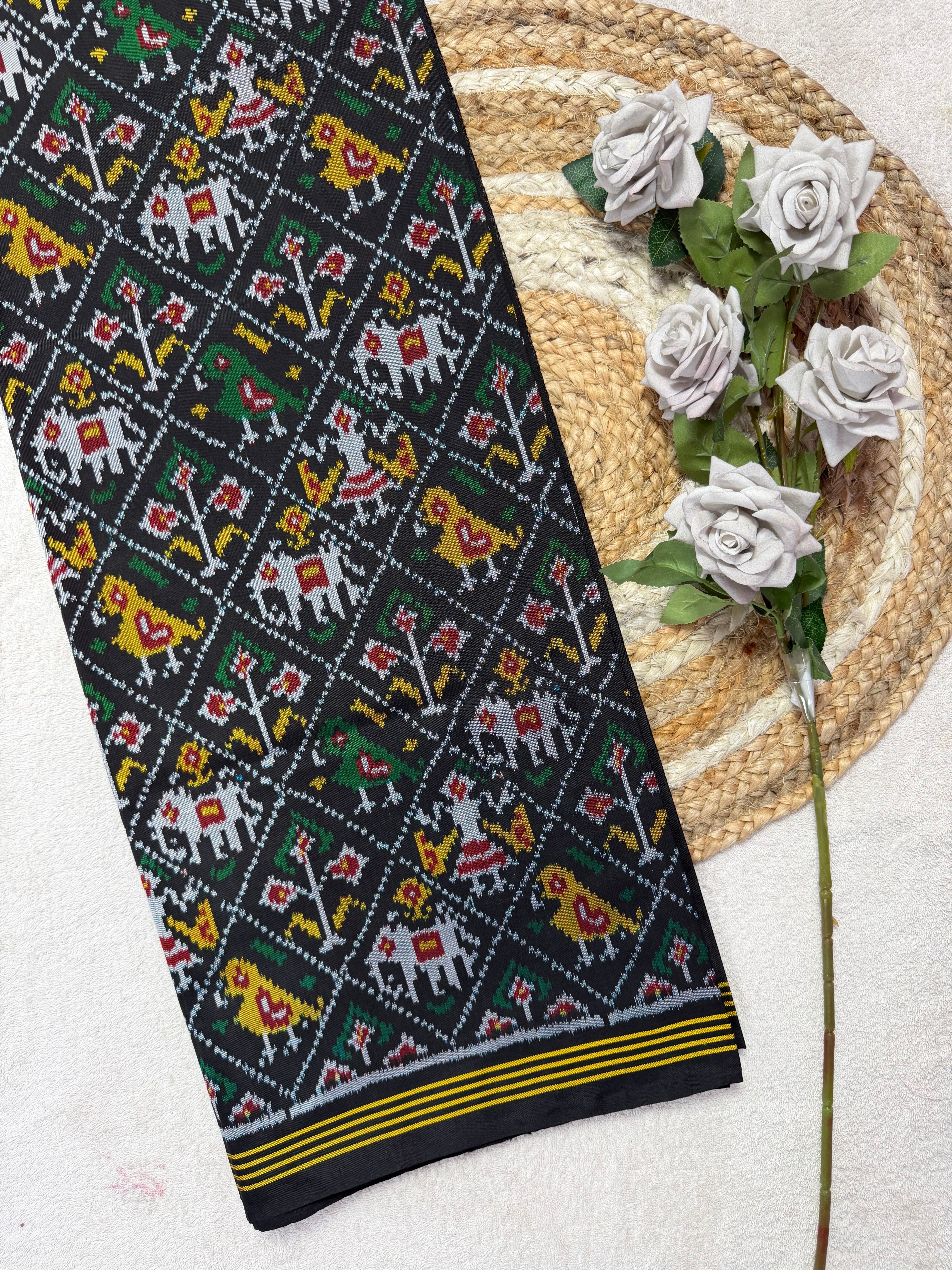 Narikunj Black Traditional Design Handwoven Patola Silk Saree Main image