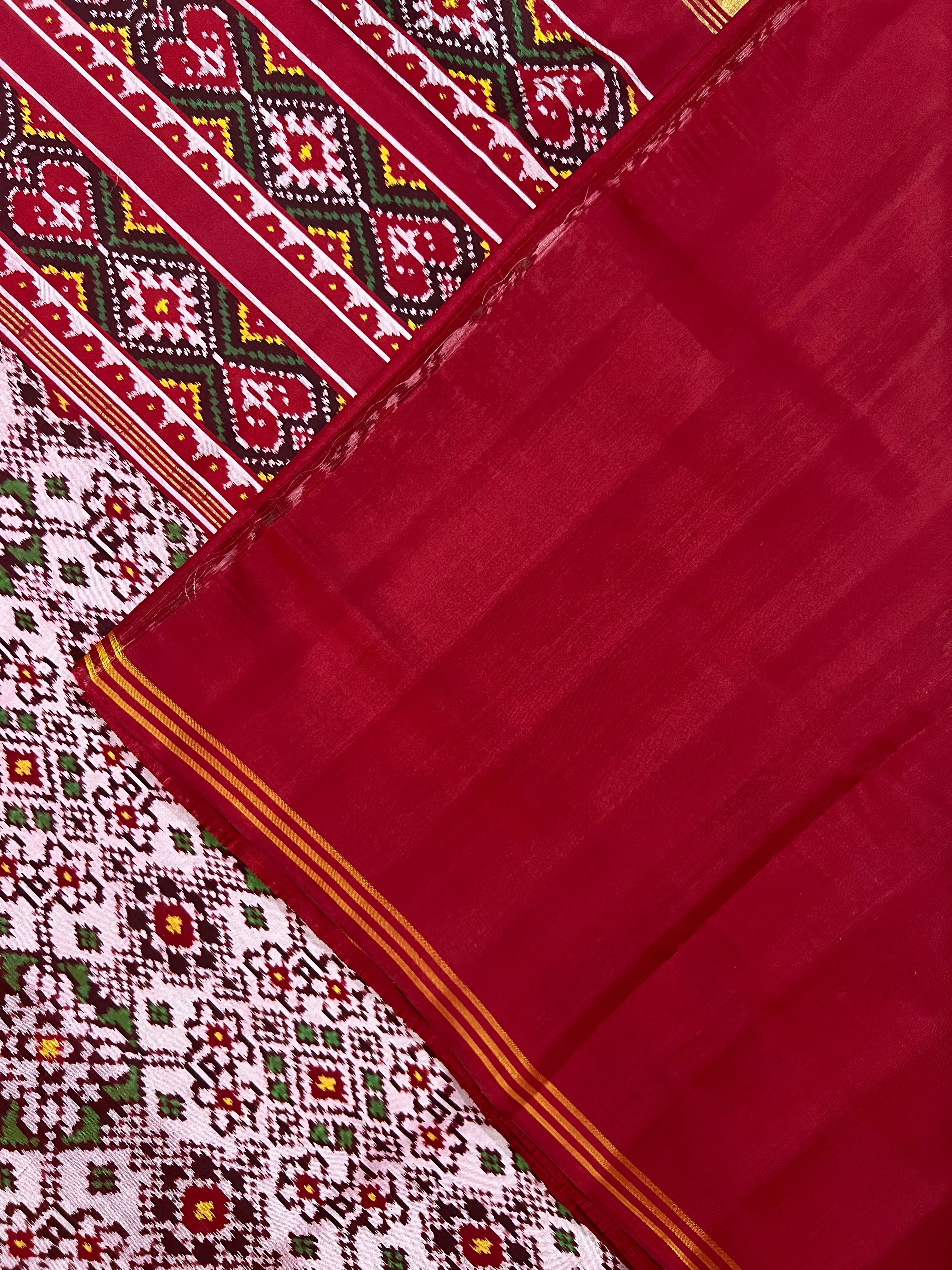 White Navratna Traditional Design Handwoven Patola Silk Saree