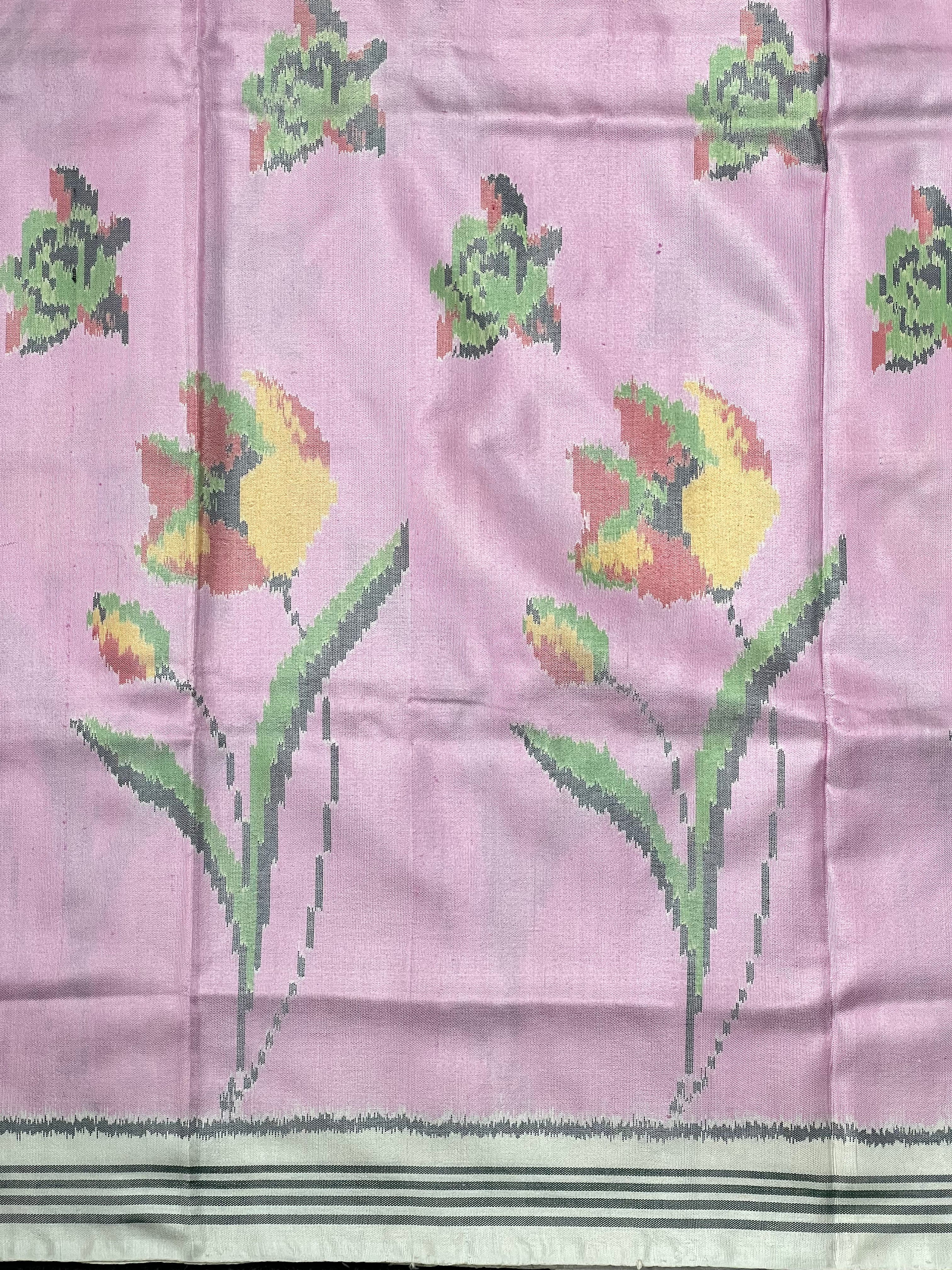Pastel Pink Flower Design Handwoven Patola Silk Saree
