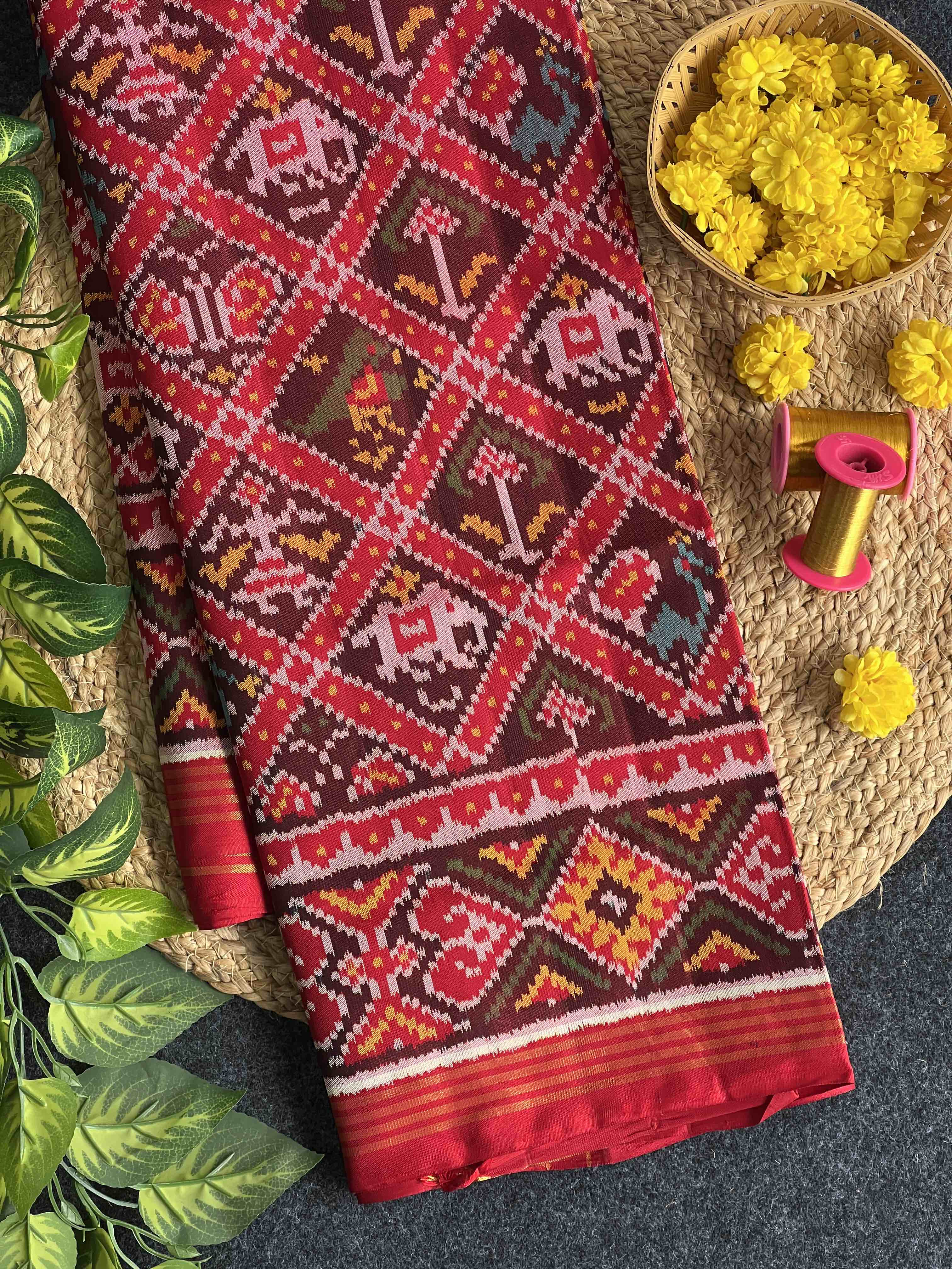Typical Red Narikunj Design Handwoven Patola Silk Saree Main image