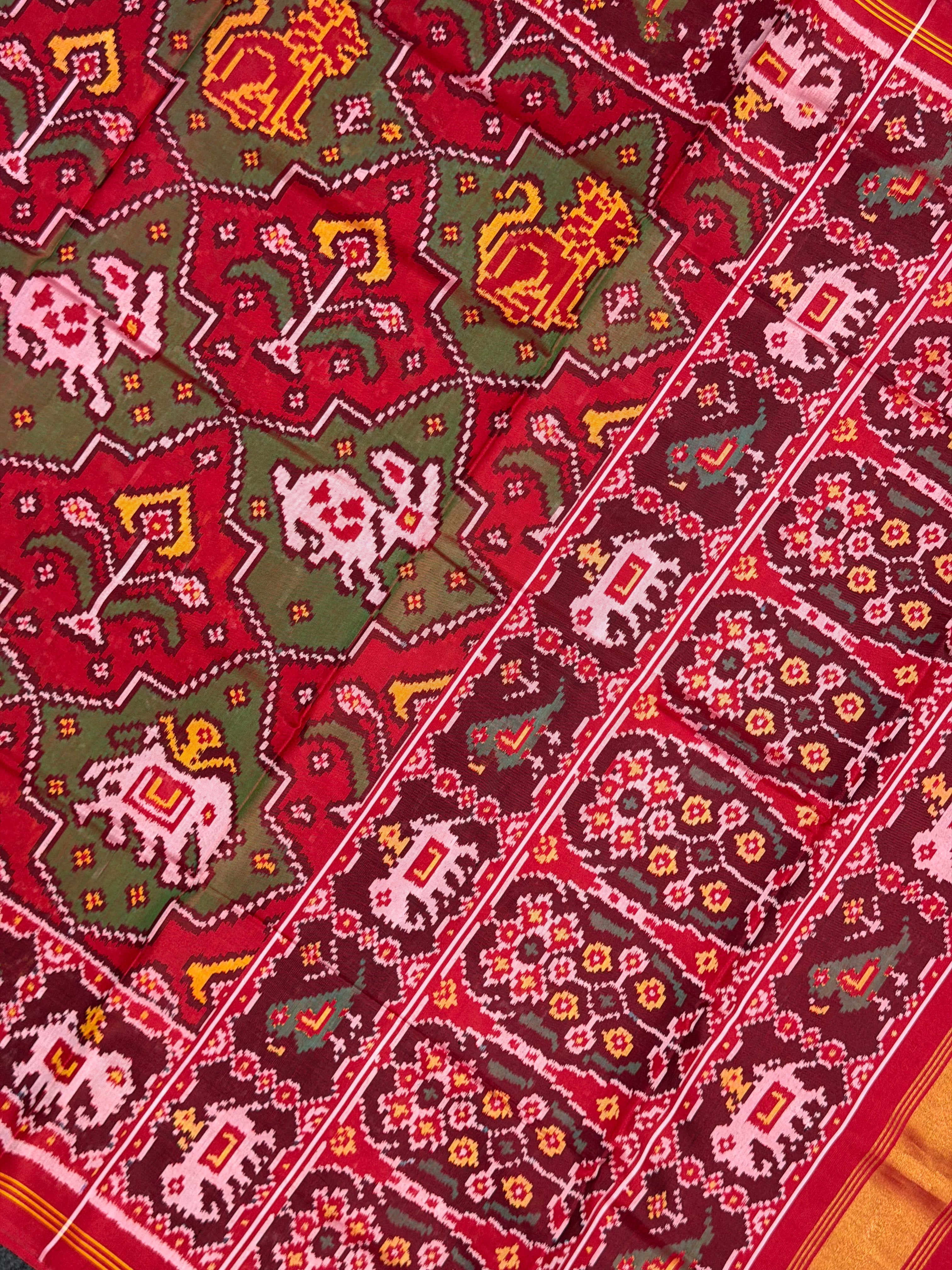 Handwoven Patola Silk Saree Elephant Designer